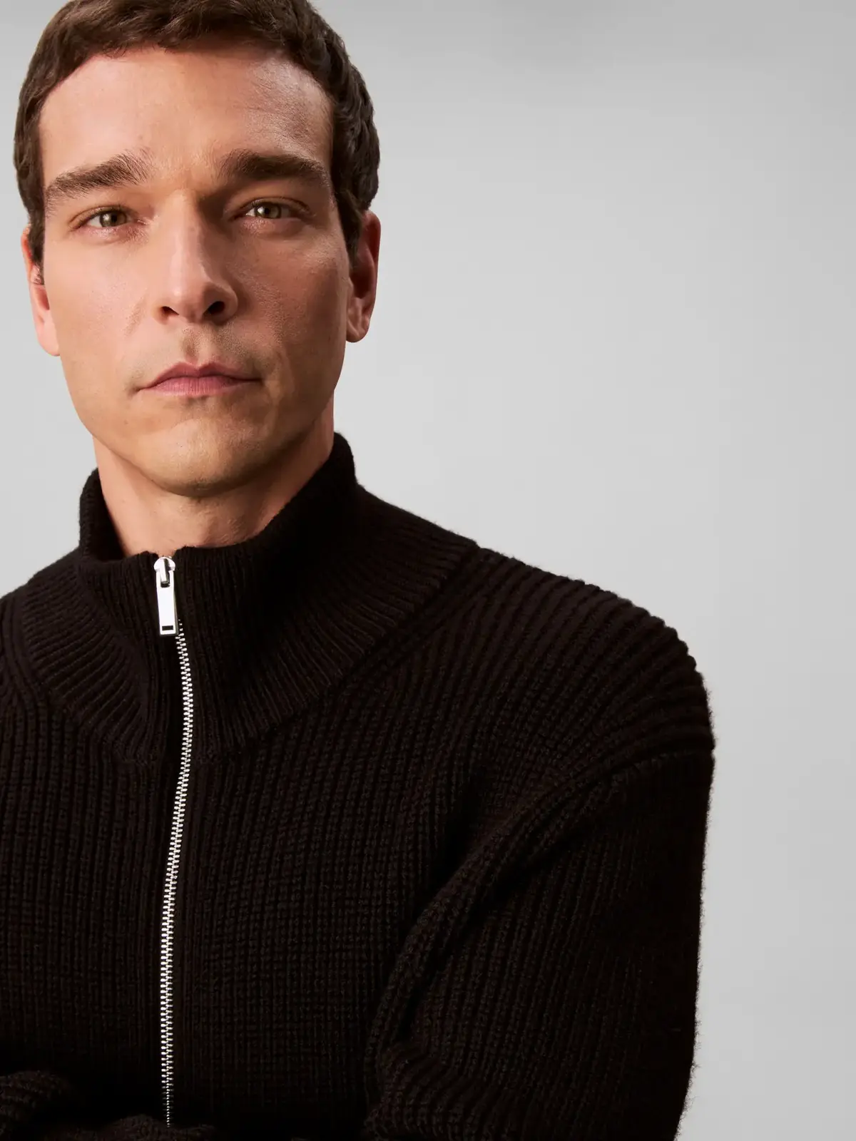 Calvin Klein LS FZ TEXTURE STITCH Siyah Erkek Fermuarlı Kazak