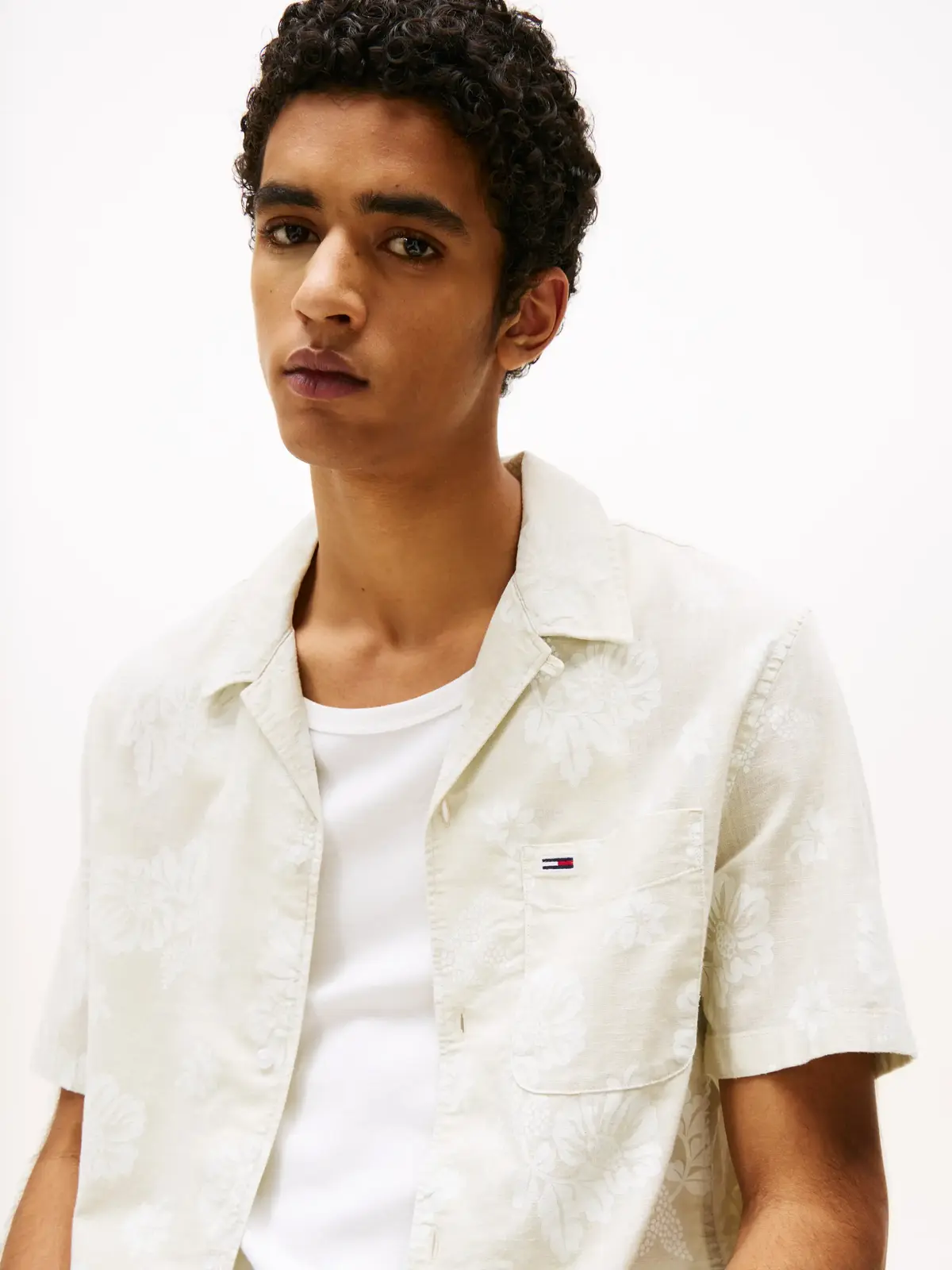 Tommy Hilfiger TJM REG SLUB AOP SS, ACG Krem Erkek Gömlek