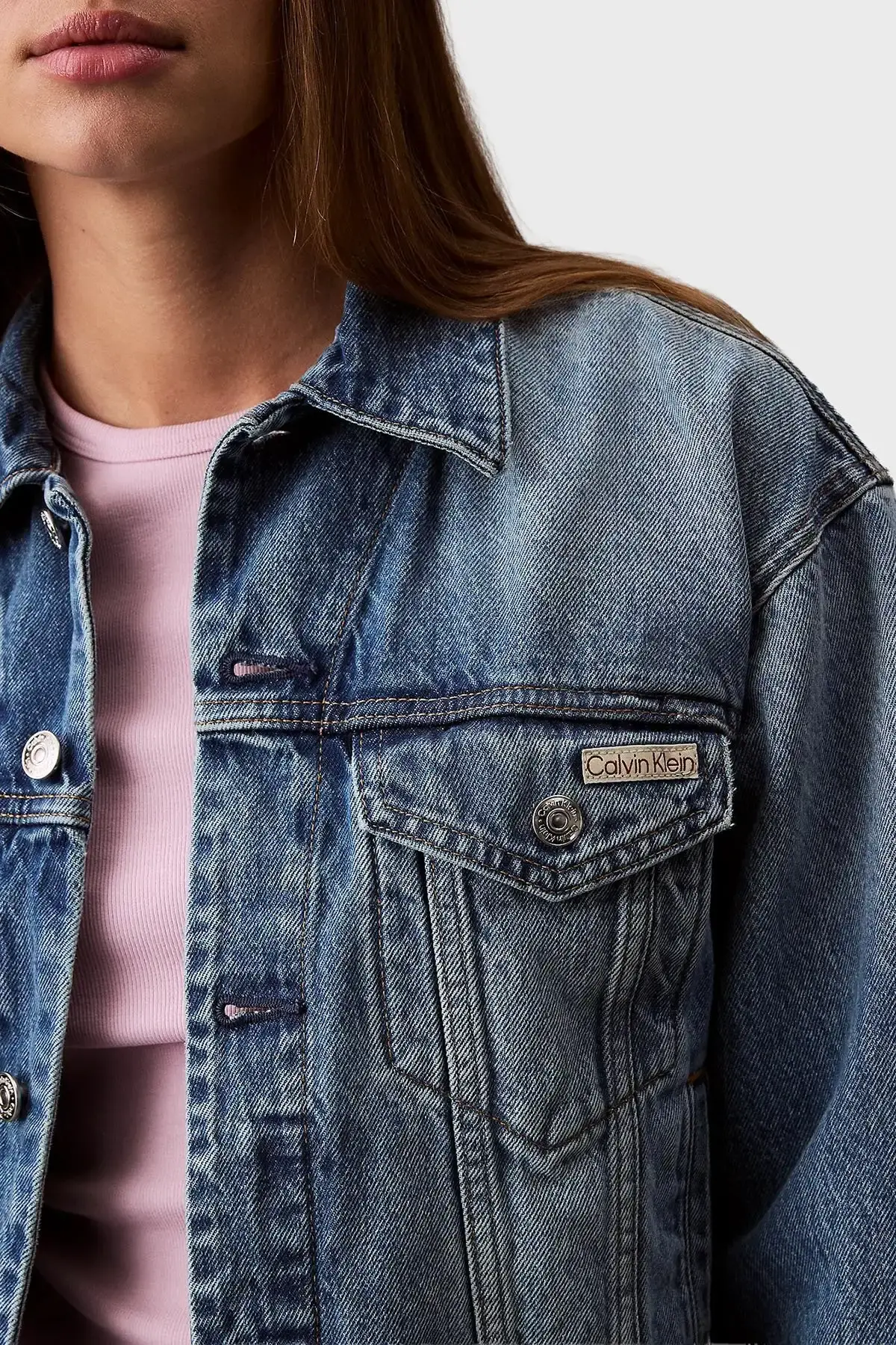 Calvin Klein 90s TRUCKER JACKET GOLD DUST Mavi Kadın Ceket