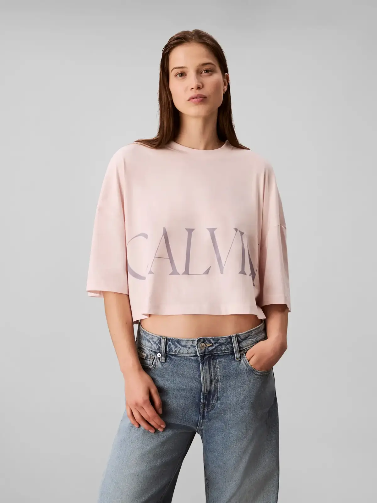 Calvin Klein SS CROP, Pembe Kadın Crop Tişört