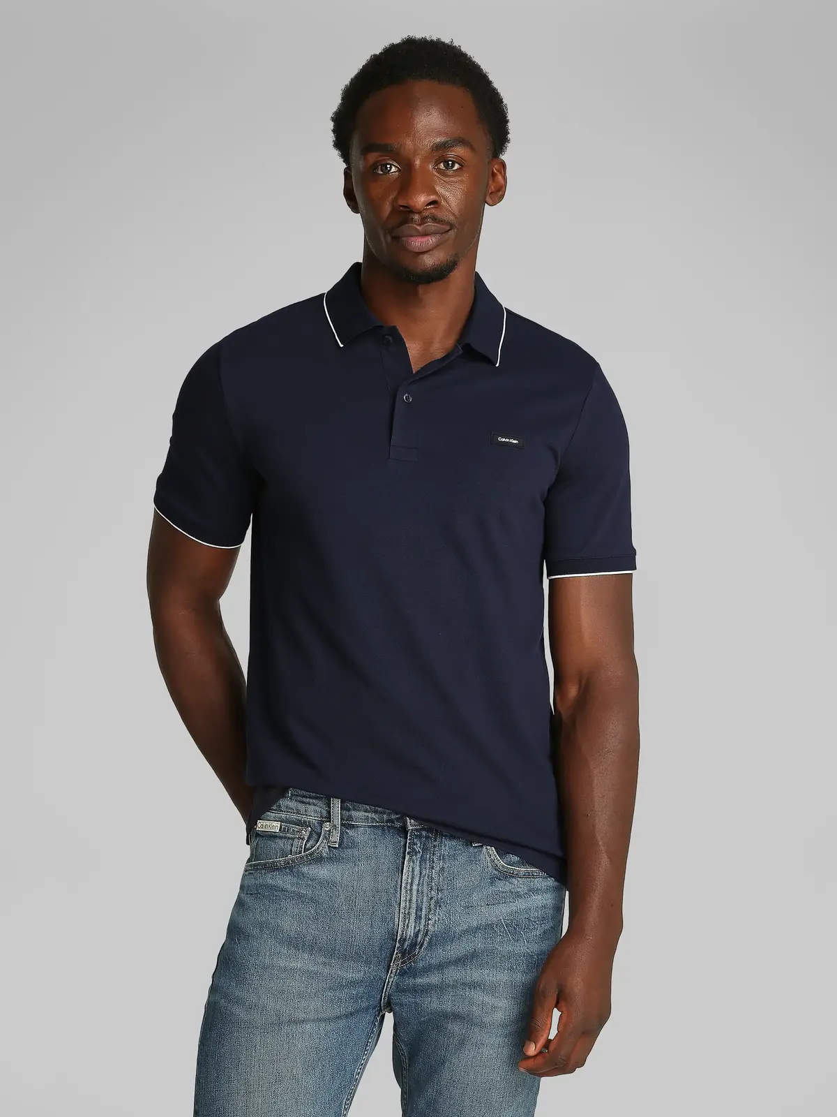 Calvin Klein STRETCH PIQUE TIPPIN Lacivert Erkek Polo Yaka Tişört