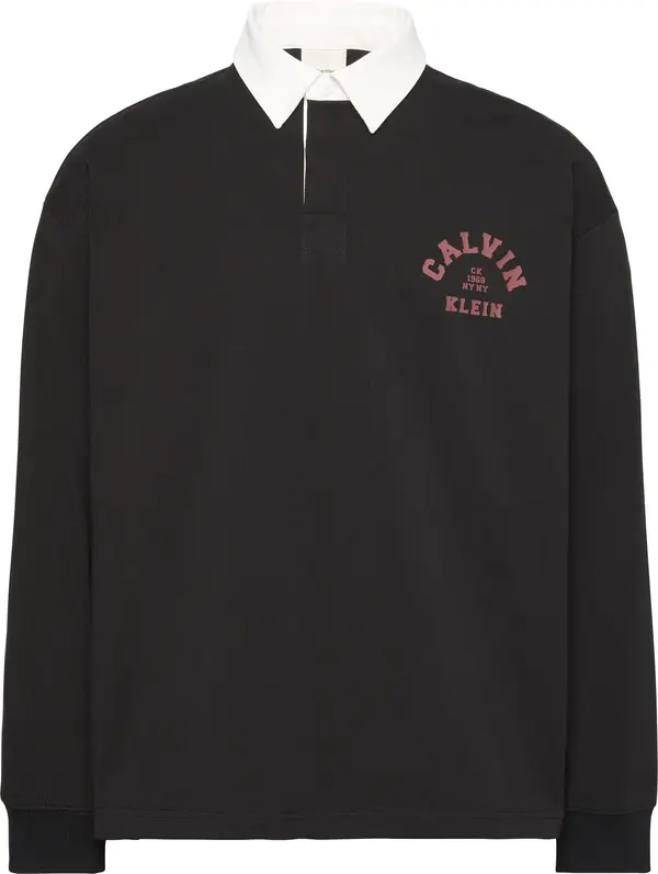 Calvin Klein COMPACT RUGBY LS POLO Erkek Siyah Polo Sweatshirt