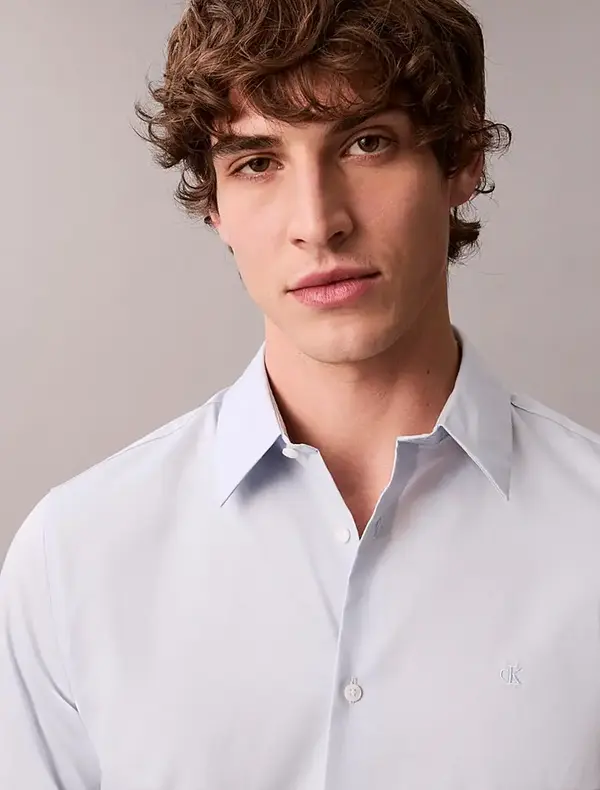 Calvin Klein LS SOLID STRETCH SLIM SHIRT Mavi Erkek Gömlek
