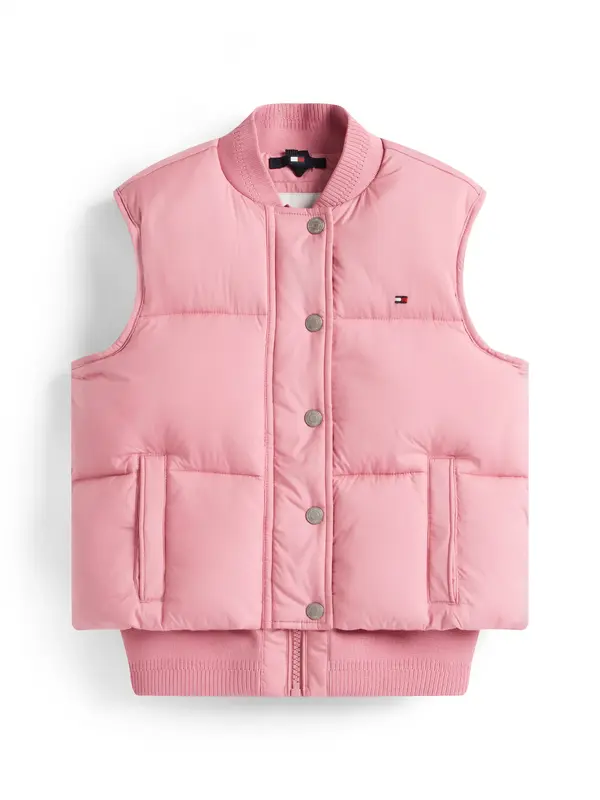 Tommy Hilfiger Branded Puffer Pembe Kız Çocuk Yelek