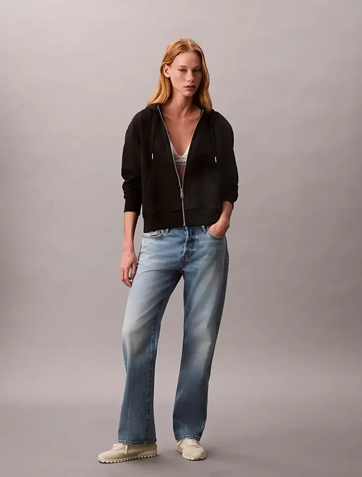 Calvin Klein ARCHIVE LOGO FRENCH TERRY FZ HOO Siyah Kadın Sweatshirt