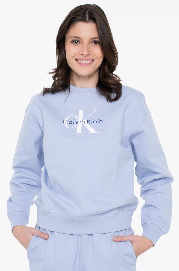 Calvin Klein LS MONOLOGO FRENCH TERRY RLXD CN Mavi Kadın Sweatshirt