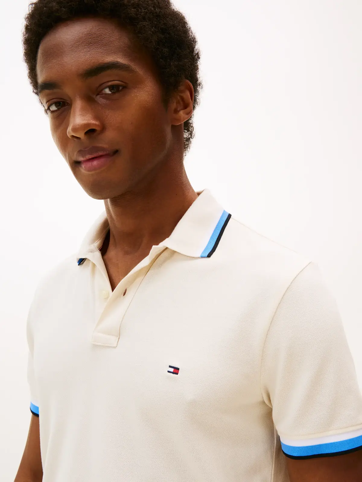 Tommy Hilfiger CUFF INTEREST SLIM Krem Erkek Polo Yaka T-Shirt