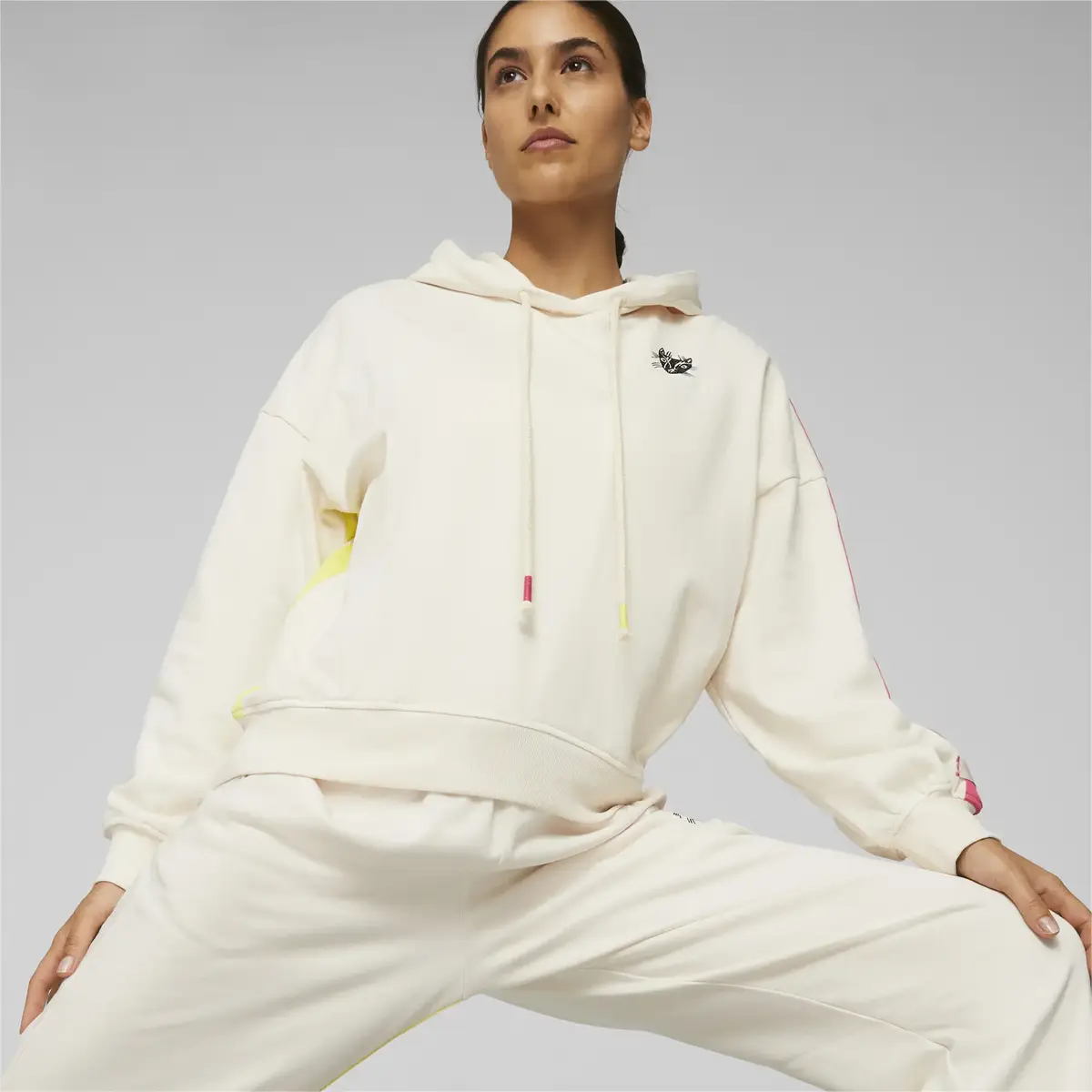 Puma Lemlem Oversızed Fleece Hoodie Ghost Pep Beyaz Kadın Hoodie