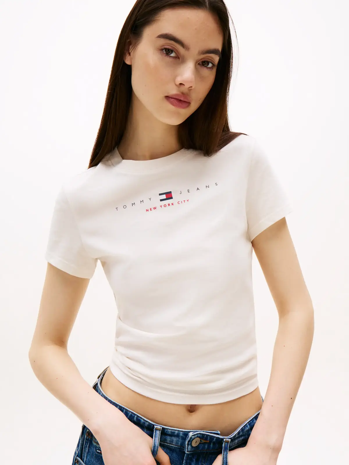 Tommy Hilfiger TJW SLIM TJ US LINEA, YBH Krem Kadın T-Shirt & Polo