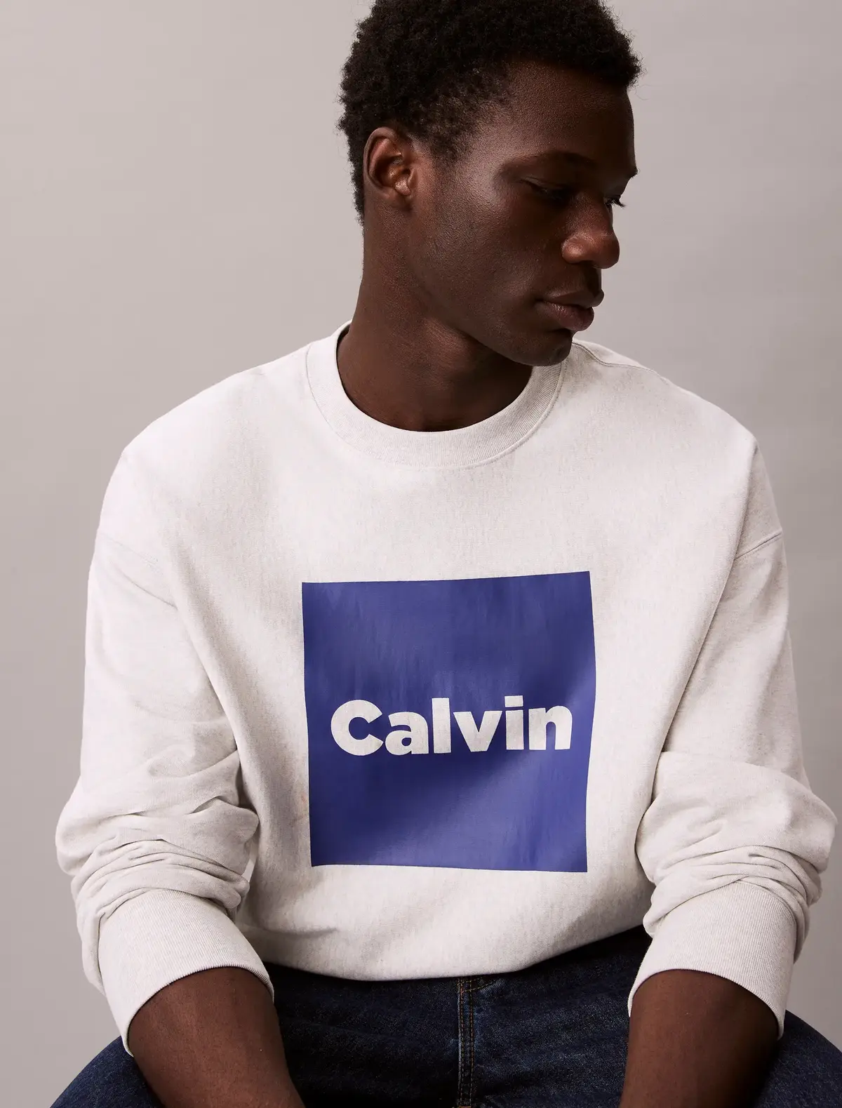 Calvin Klein LS PREMIUM FLEECE CA, V7L Beyaz Erkek Sweatshirt