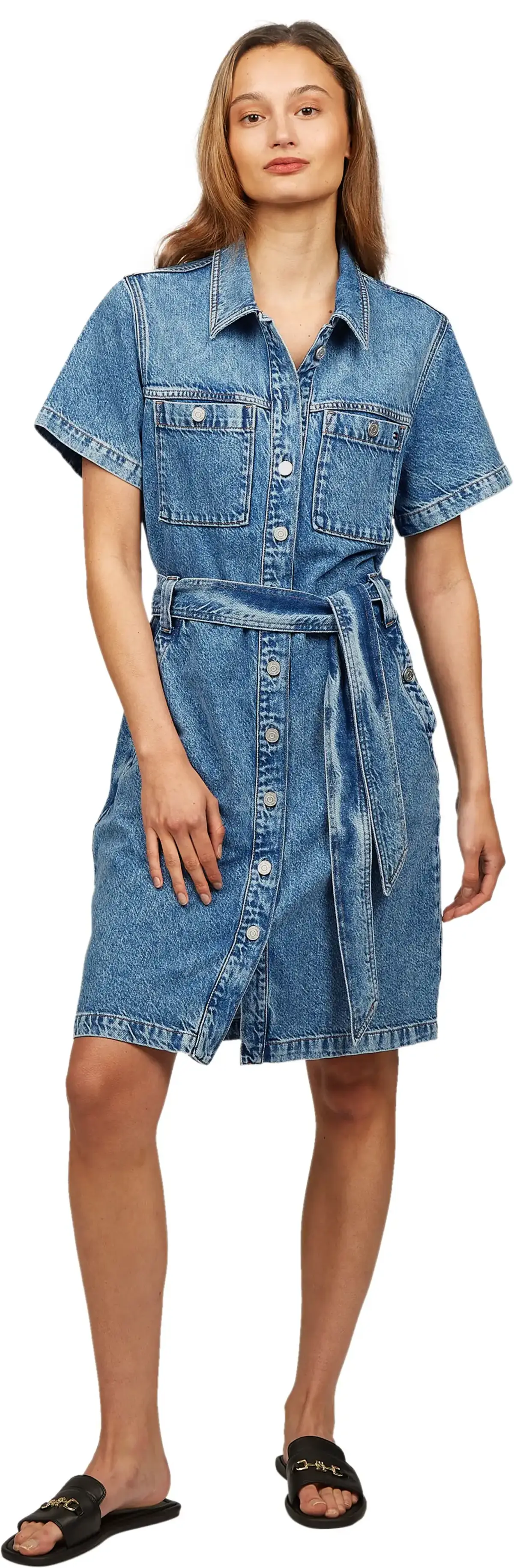 Tommy Hilfiger DNM SS KNEE BELTED D, 1A8 Mavi Kadın Elbise-Etek