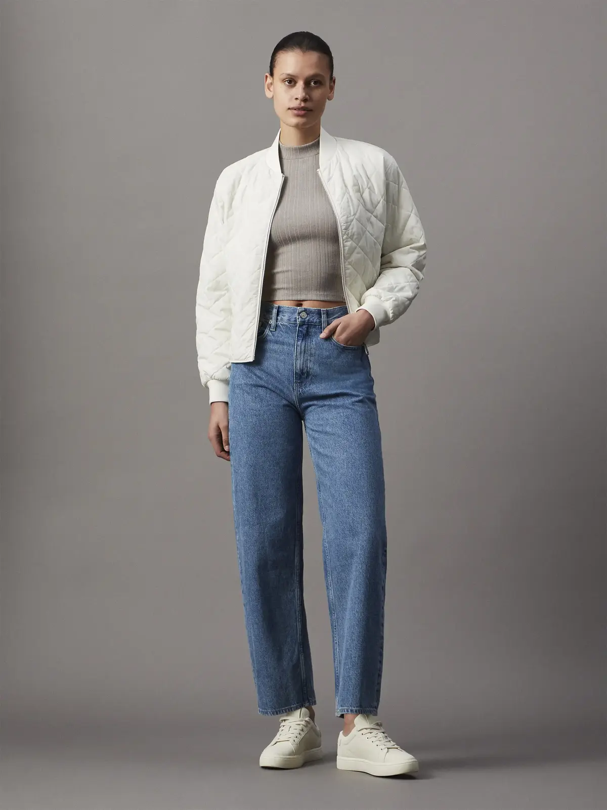 Calvin Klein WARM TEXTURE RIB MOC, PEO Gri Kadın T-Shirt & Polo