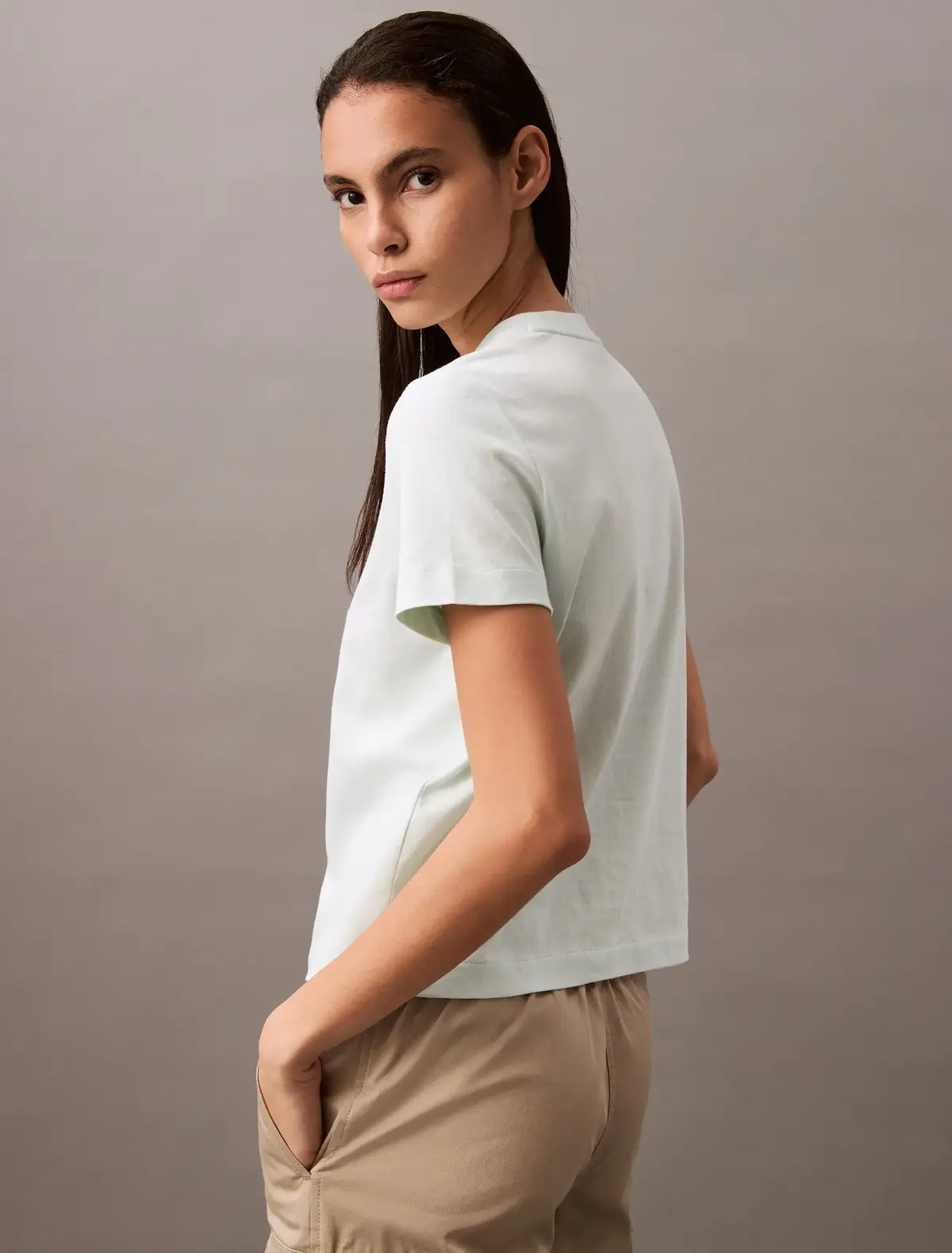 Calvin Klein SS FLOCKED LOGO CN T, VWD Mavi Kadın T-Shirt & Polo