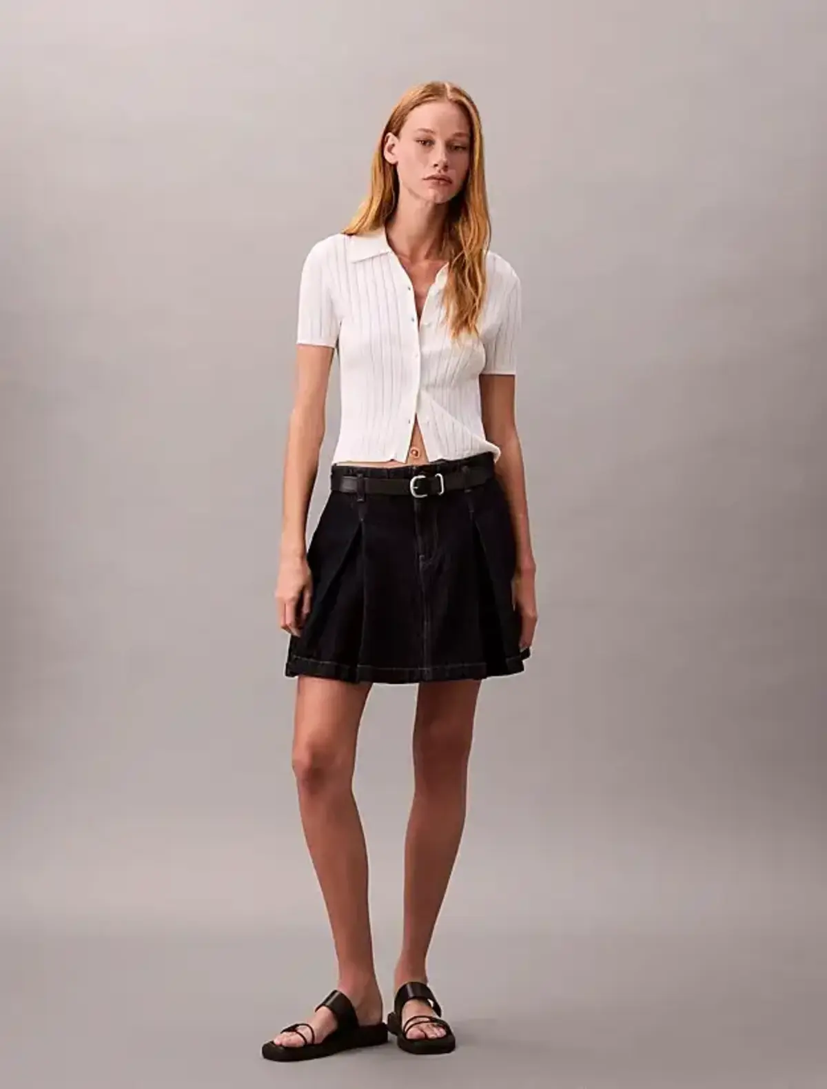 Calvin Klein PLEATED DENIM SKIRT CK CLASSIC R Lacivert Kadın Etek