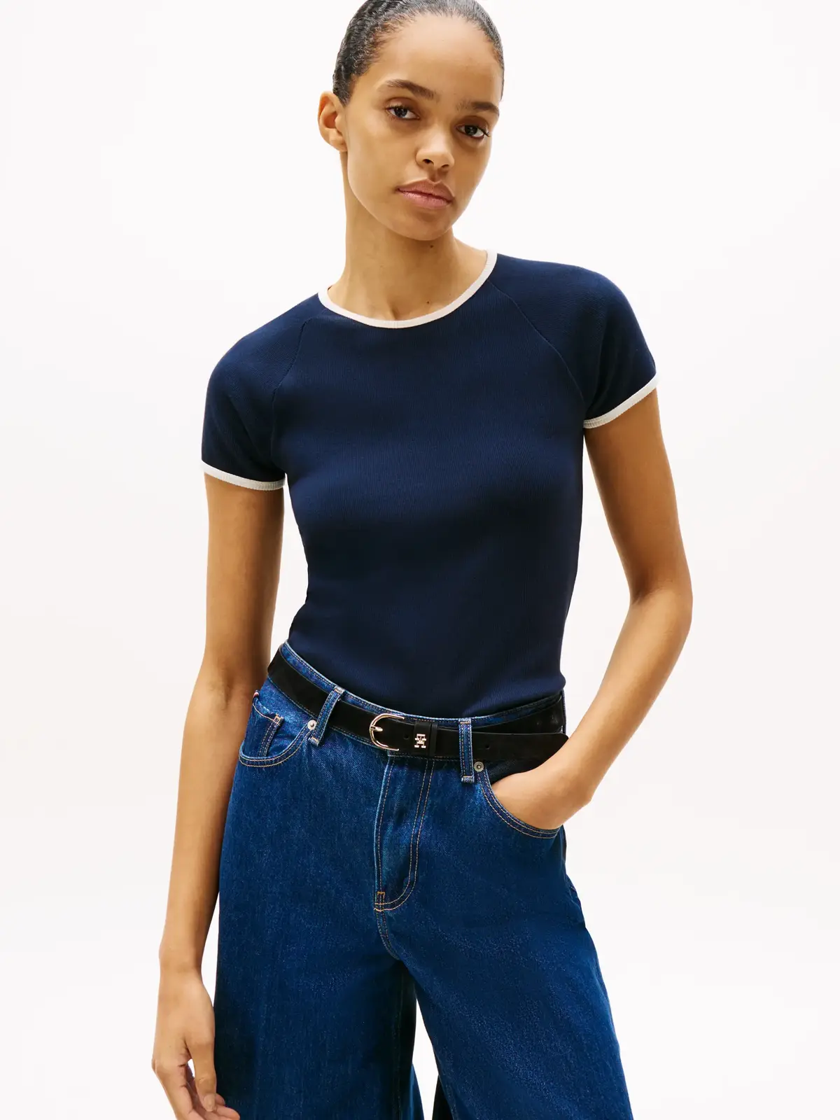 Tommy Hilfiger CONTRAST RINGER TEE Kadın Lacivert T-Shirt