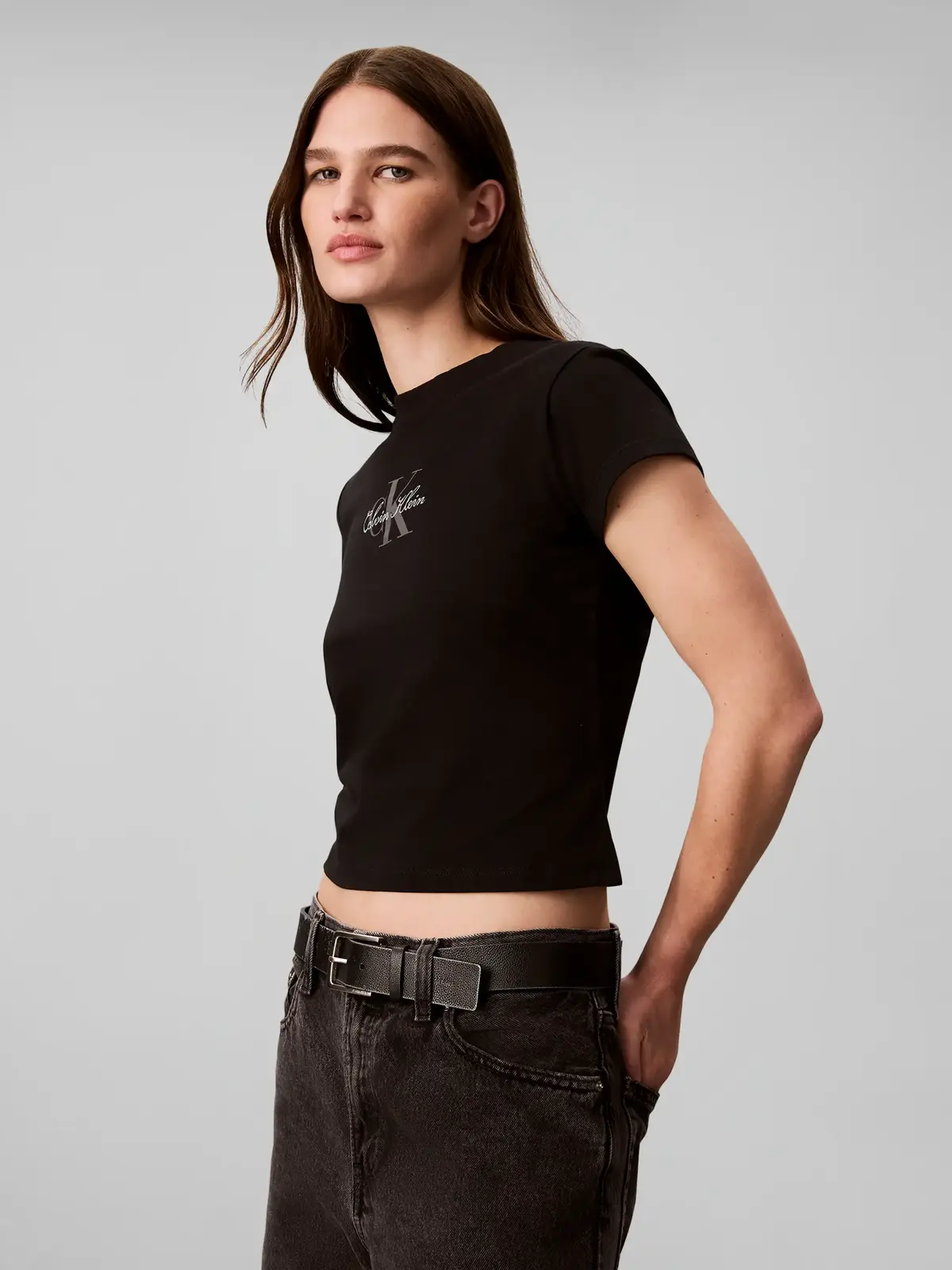 Calvin Klein SS SLIM FIT BABY MON, UB1 Siyah Kadın T-Shirt