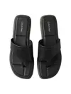 FLAT SANDAL THONG LT, Kadın Siyah Deri Kare Burunlu Parmak Arası Sandalet