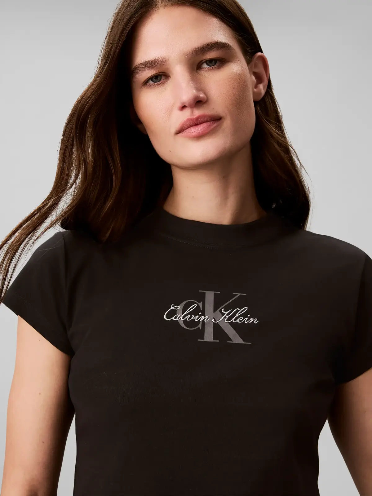 Calvin Klein SS SLIM FIT BABY MON, UB1 Siyah Kadın T-Shirt