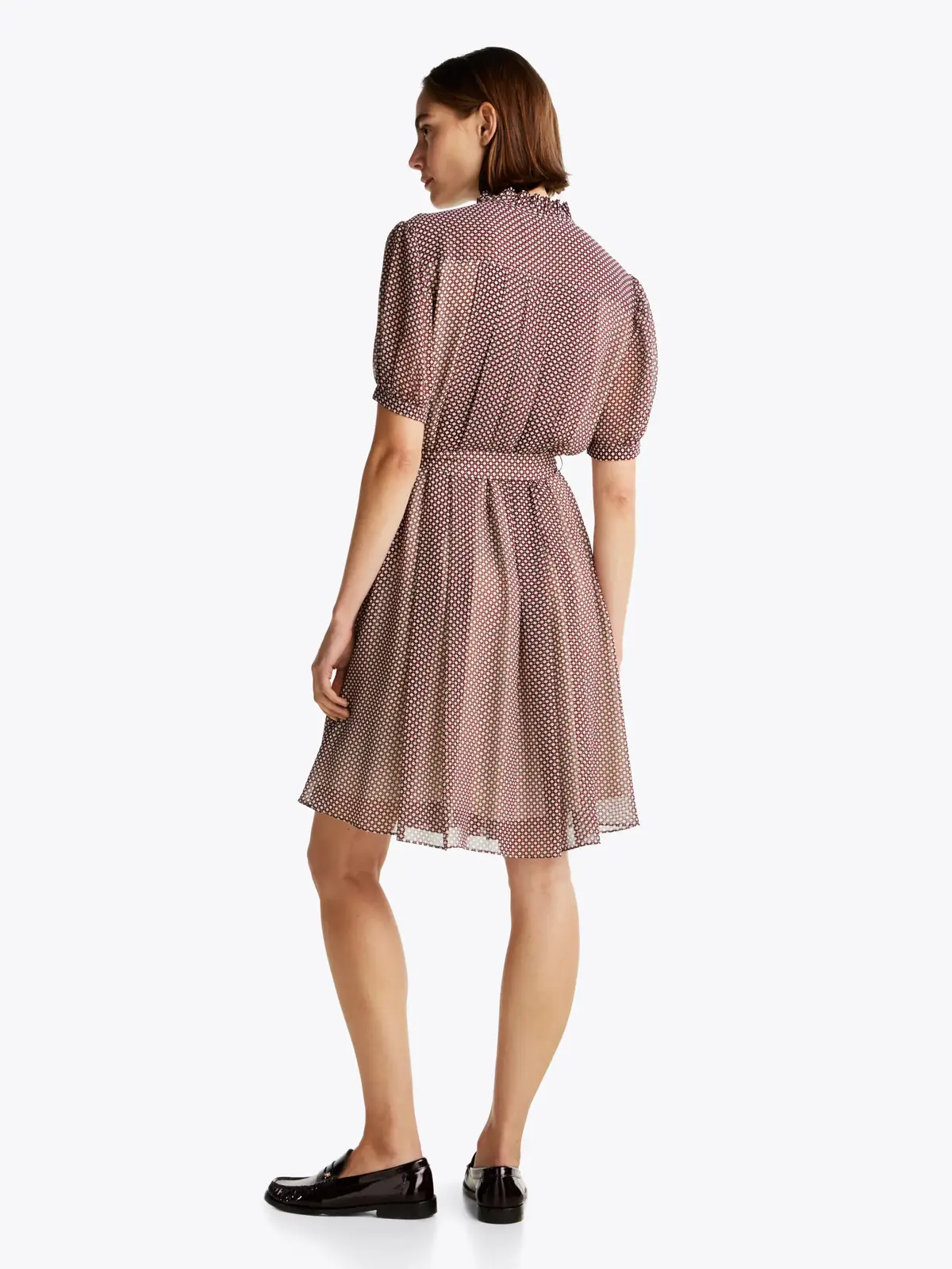 Tommy Hilfiger RUFFLE PLEAT S/S KNE, 09Z Kahverengi Kadın Elbise-Etek