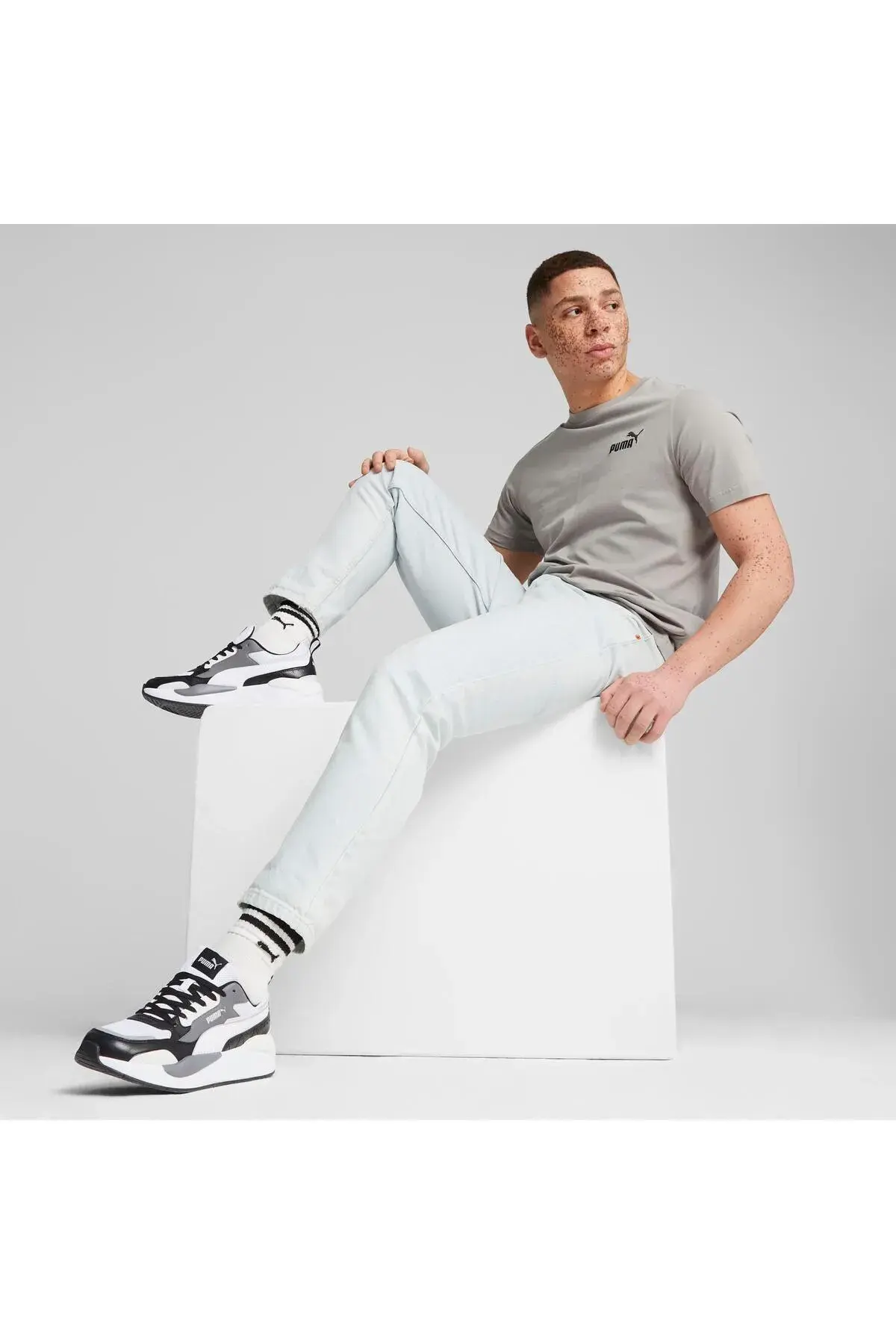 Puma ESS ELEVATED Embroidered Tee Gri Erkek T-Shirt