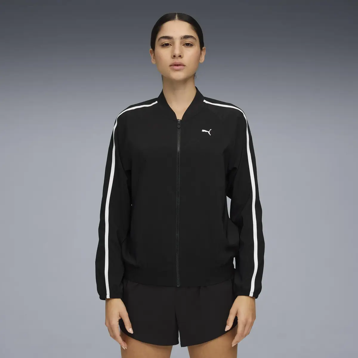 Puma W FLORAL RIBBON WOVEN FZ Siyah Kadın Fermuarlı Ceket