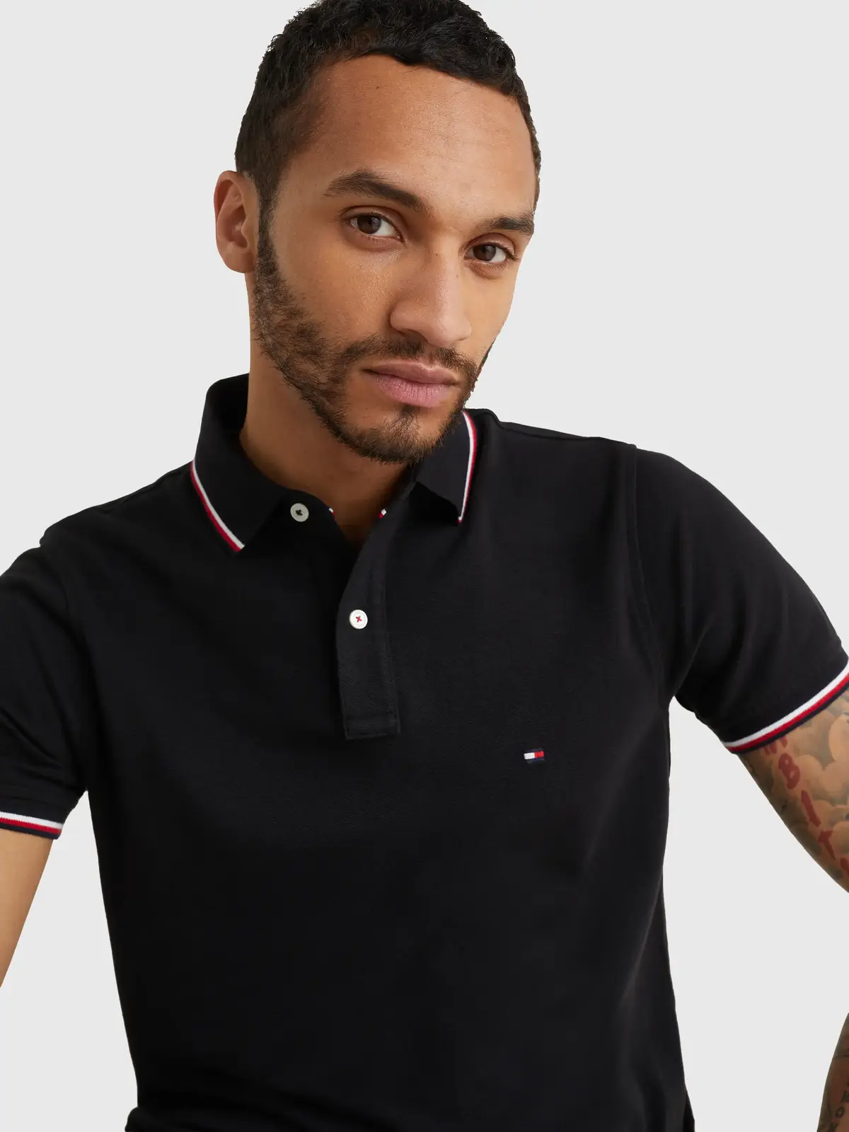 Tommy Hilfiger CORE TOMMY TIPPED SL Erkek Siyah Polo T-Shirt