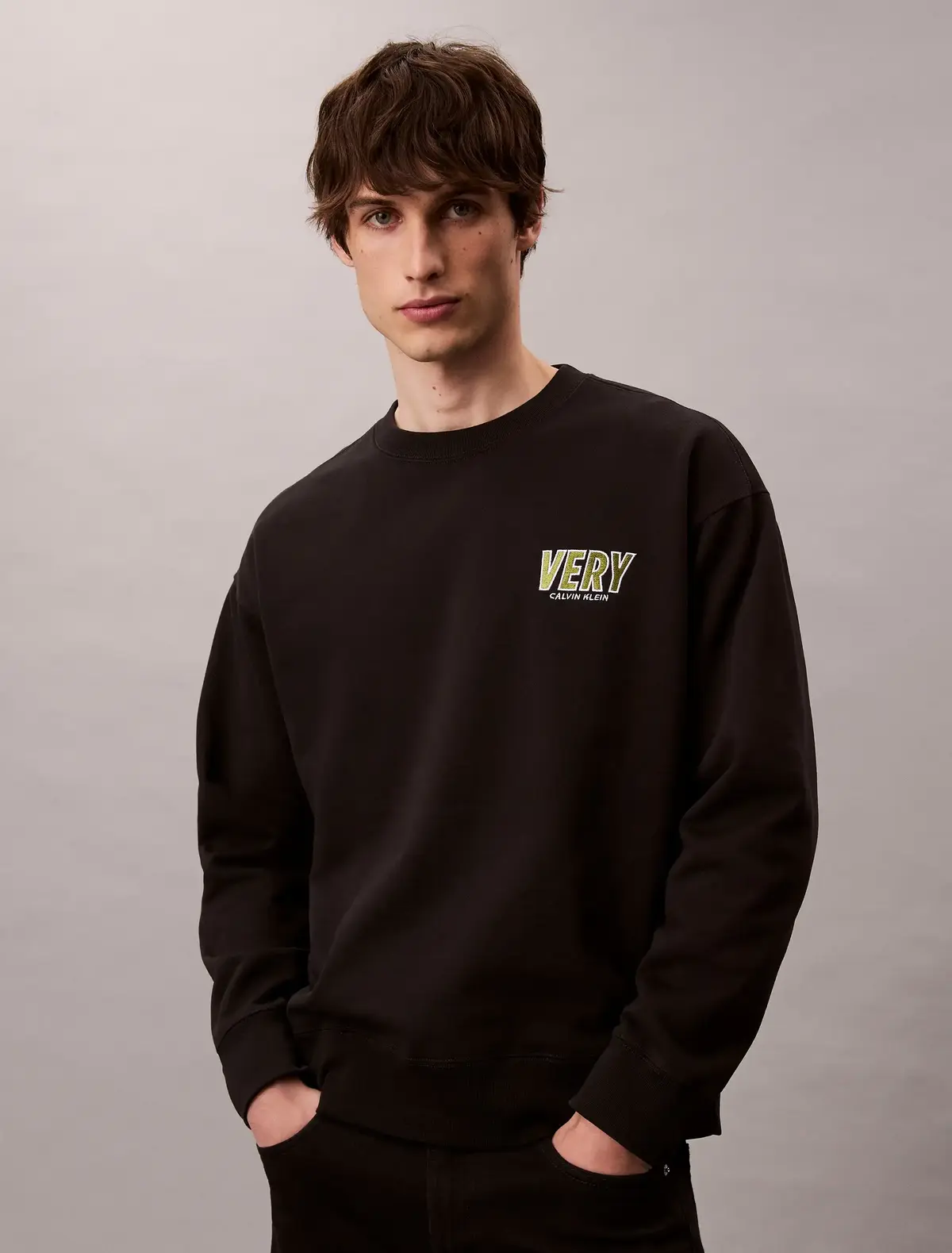 Calvin Klein PREMIUM FLEECE LOGO, UB1 Siyah Erkek Sweatshirt