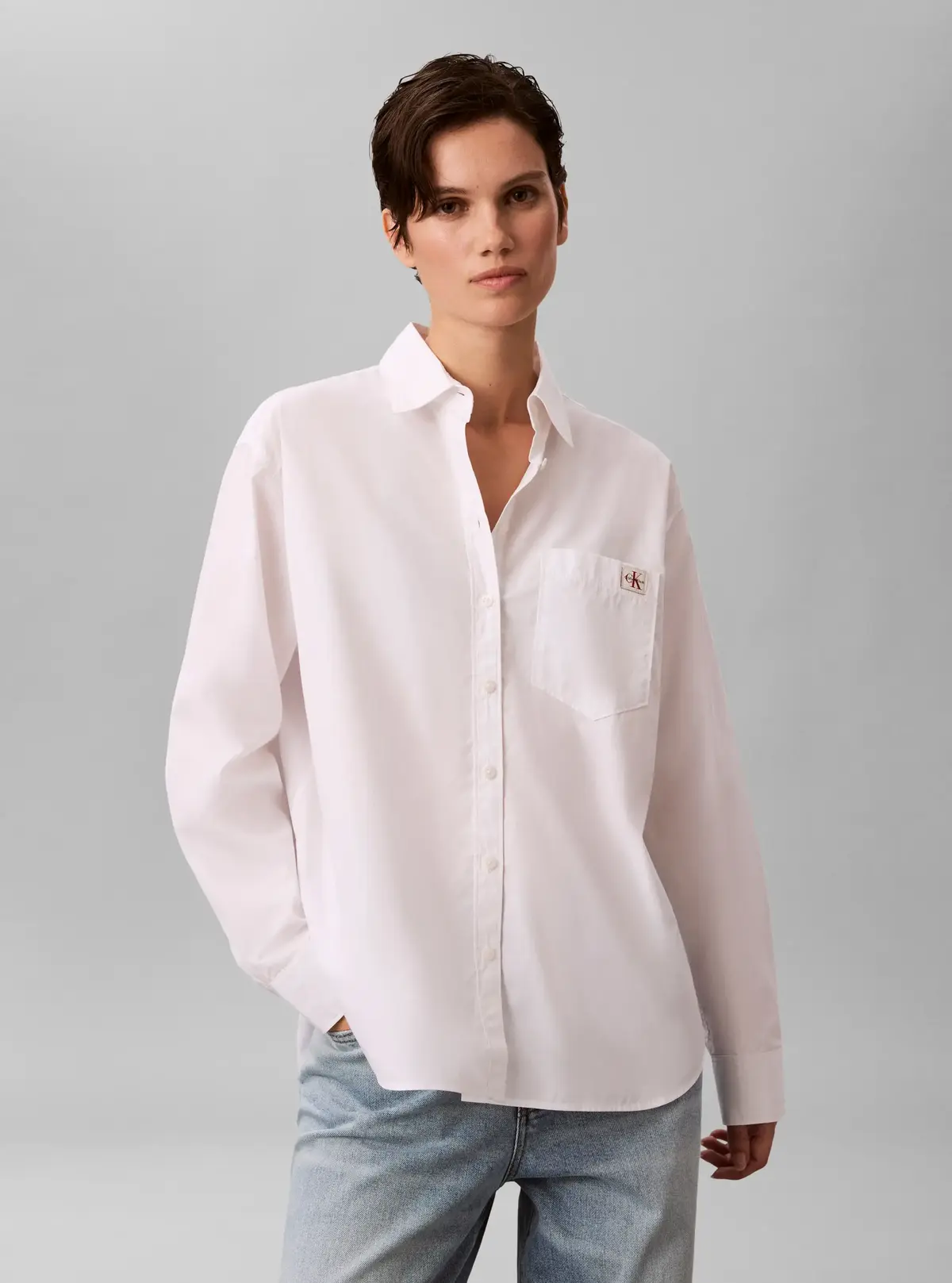 Calvin Klein COTTON POPLIN RELAXE, YAA, XXS Beyaz Kadın Gömlek