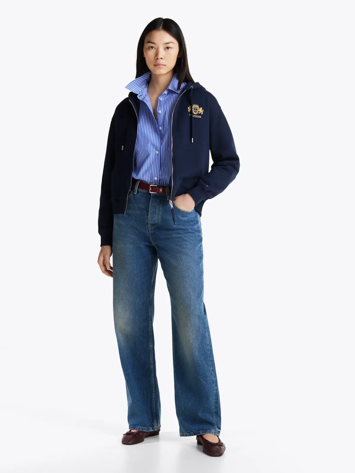 Tommy Hilfiger REG VARSITY ZIP HOOD, C1G Lacivert Kadın Sweatshirt