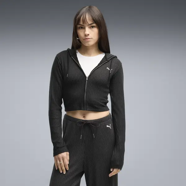 PUMA ESS Ribbed Hoodie Siyah Kadın Sweatshirt