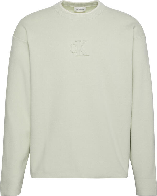 Calvin Klein LS EMBOSSED LOGO CREWNK SWEATER Haki Erkek Sweatshirt