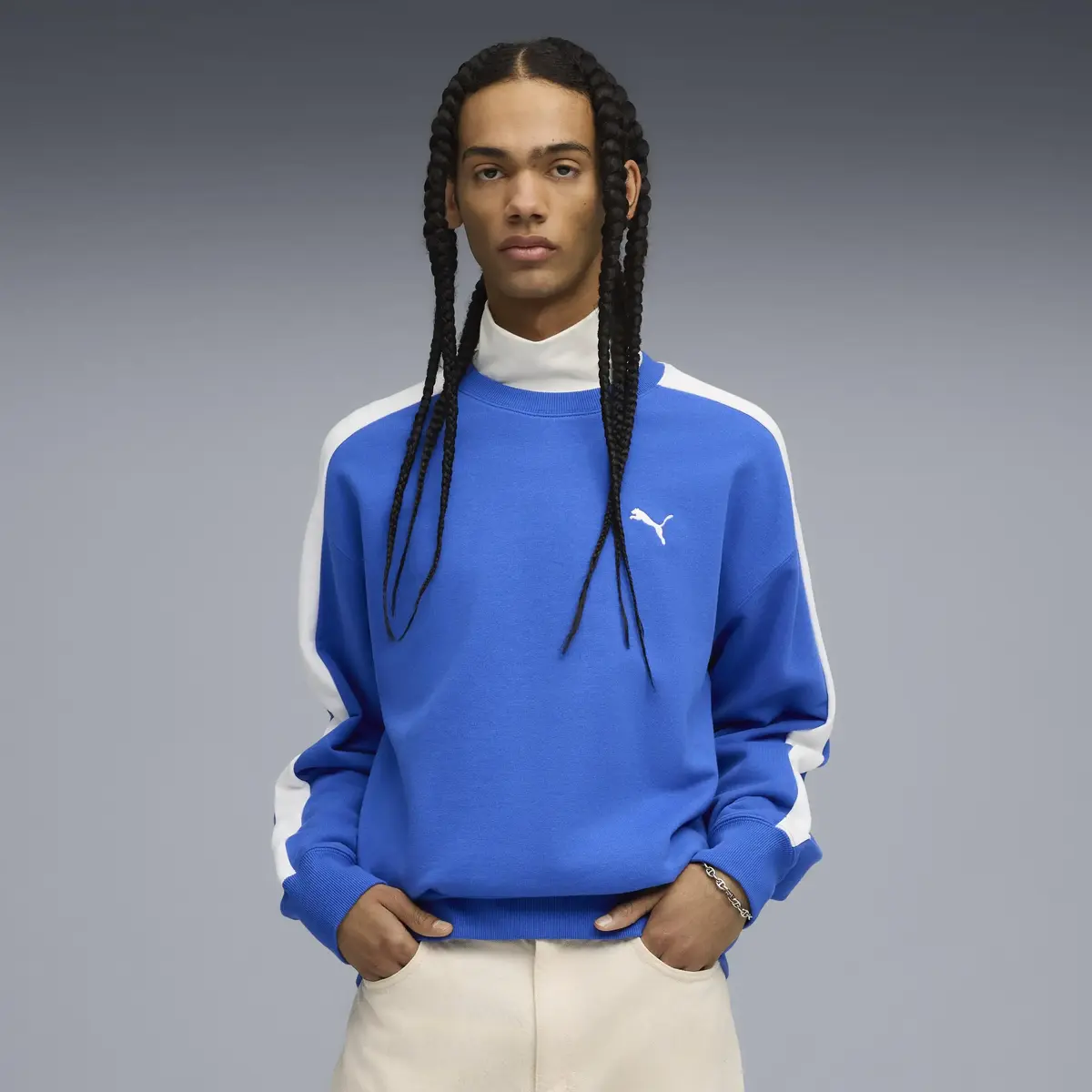 Puma T7 Relaxed Crew Mavi Erkek Sweatshirt