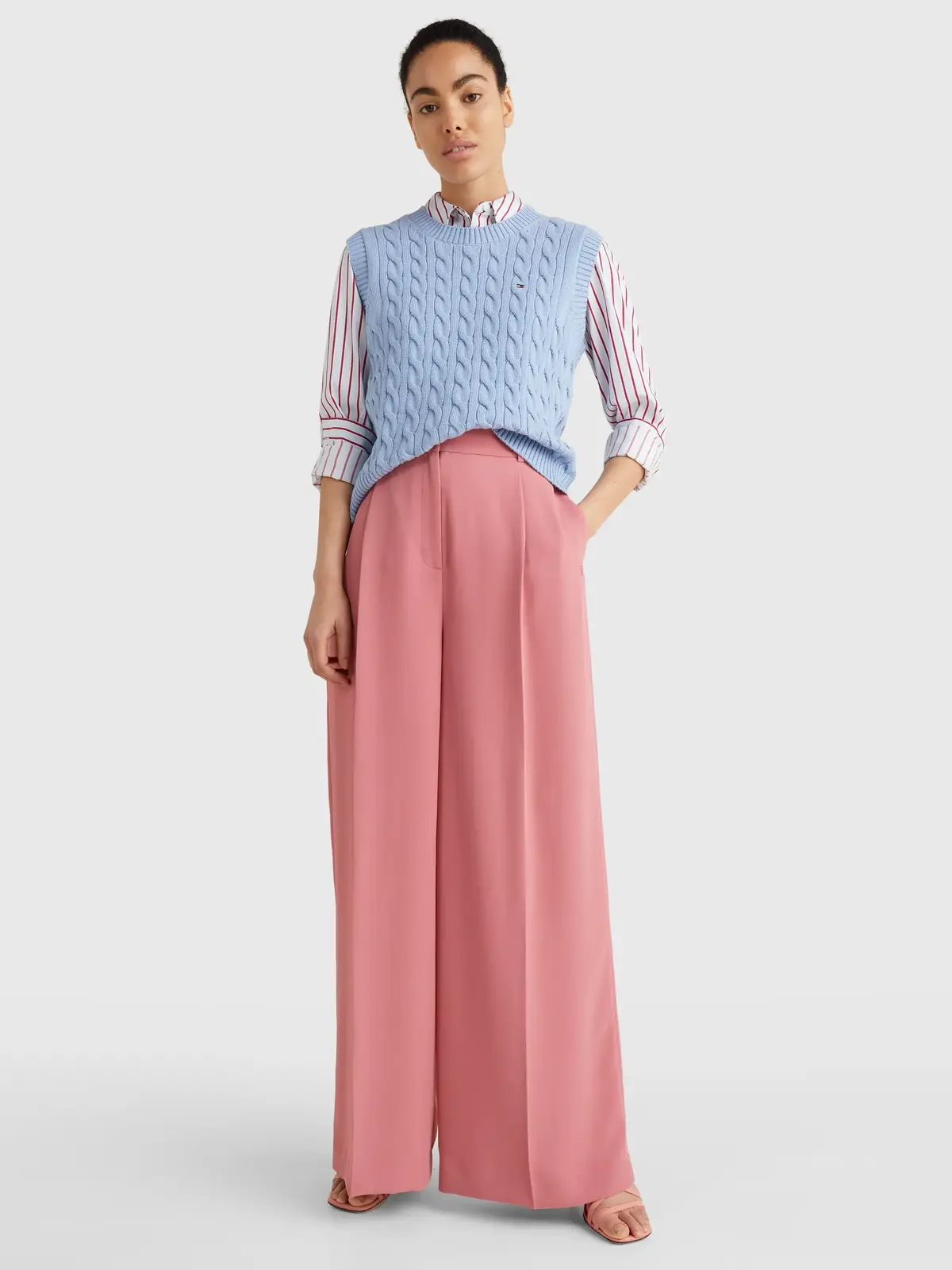 Tommy Hilfiger CABLE C-NK VEST Kadın Mavi Kazak