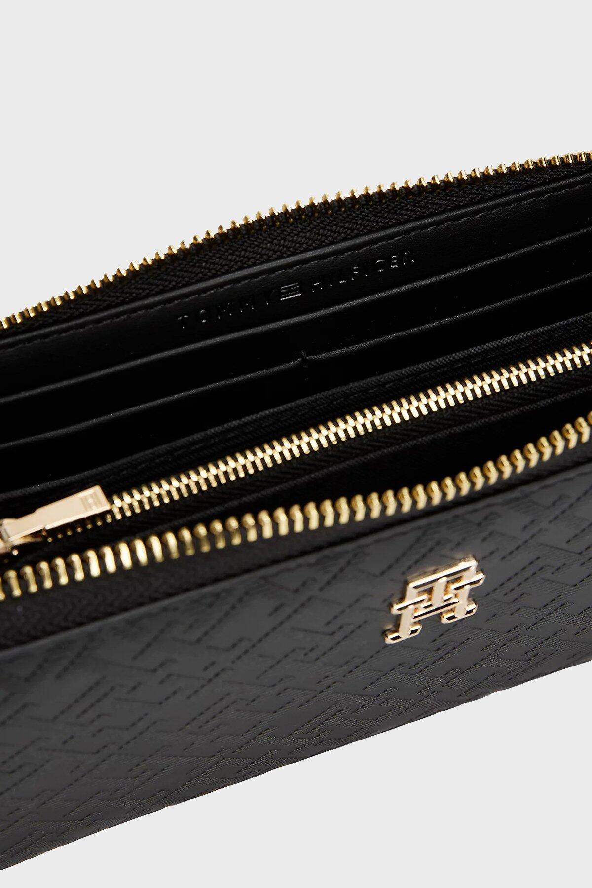 Tommy Hilfiger TH DISTINCT LRG ZA M Kadın Siyah Cüzdan