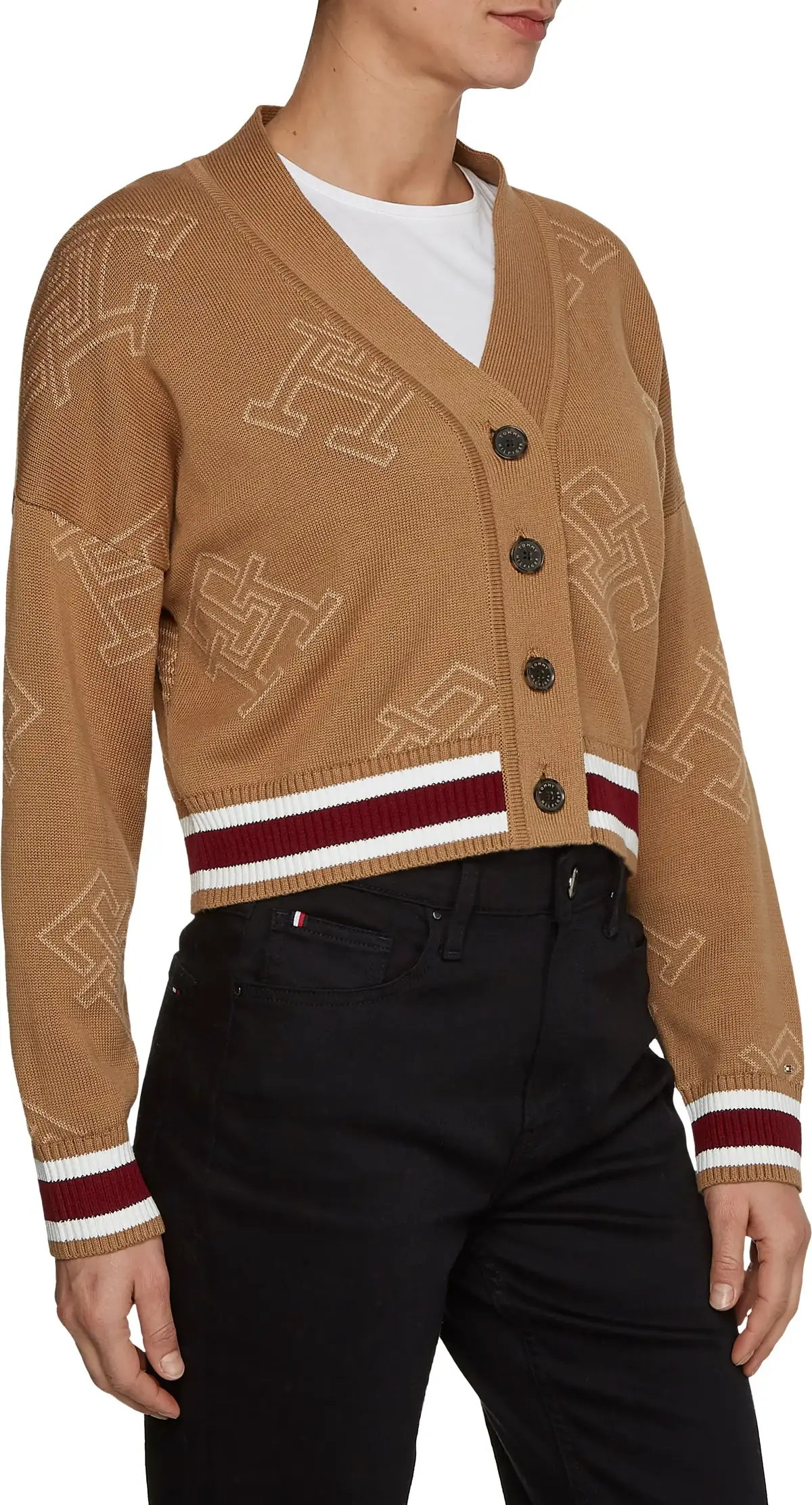 Tommy Hilfiger ALL OVER MONOGRAM V- Kadın Kahverengi Kazak