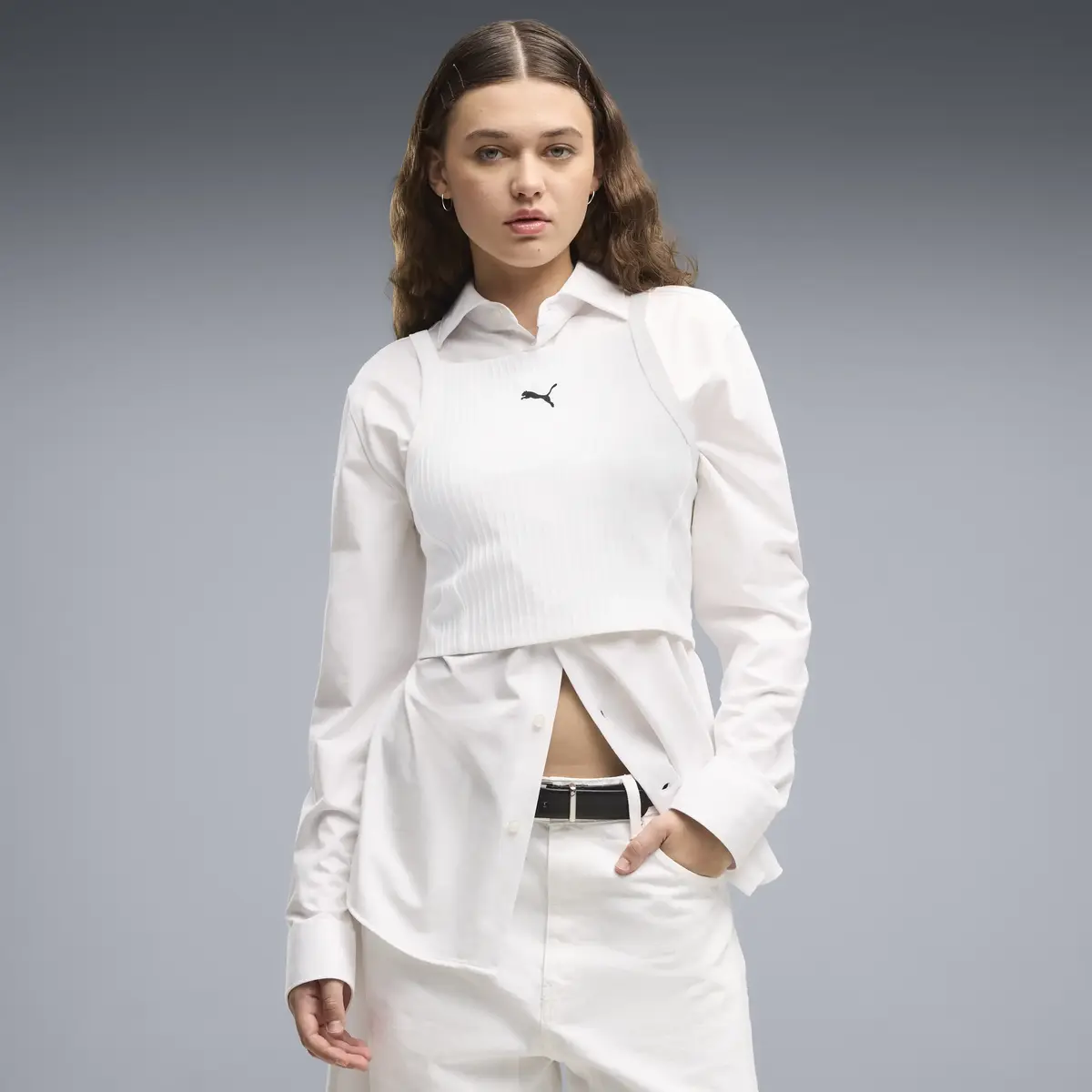 Puma ESS Ribbed Crop Top Beyaz Kadın Askılı T-shirt