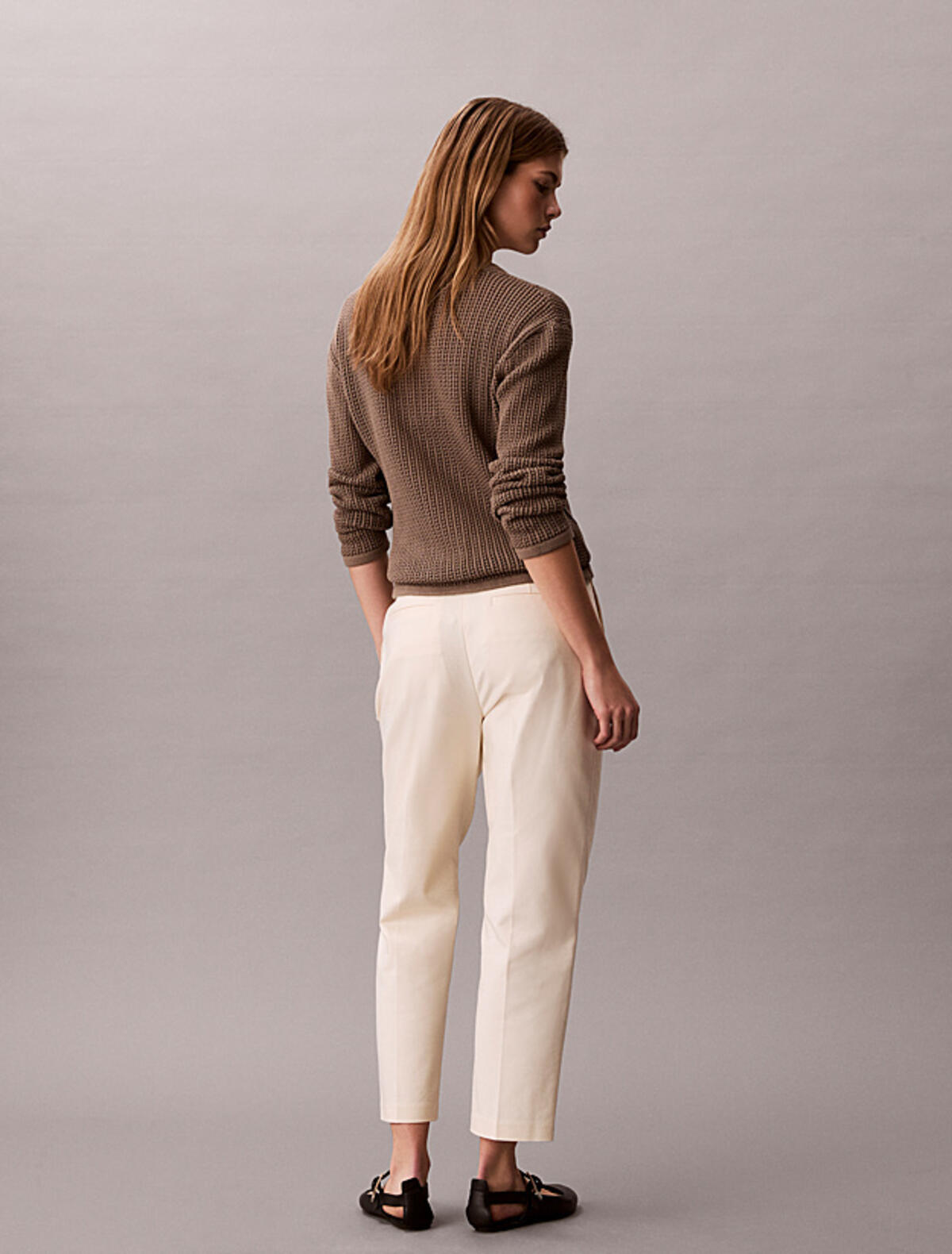 Calvin Klein STRAIGHT LEG STRETCH, F7J, 4 Kadın Krem Chino Pantolon