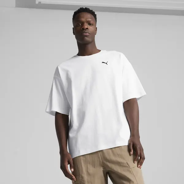 PUMA WARDROBE ESS Oversized Tee Beyaz Erkek T-Shirt