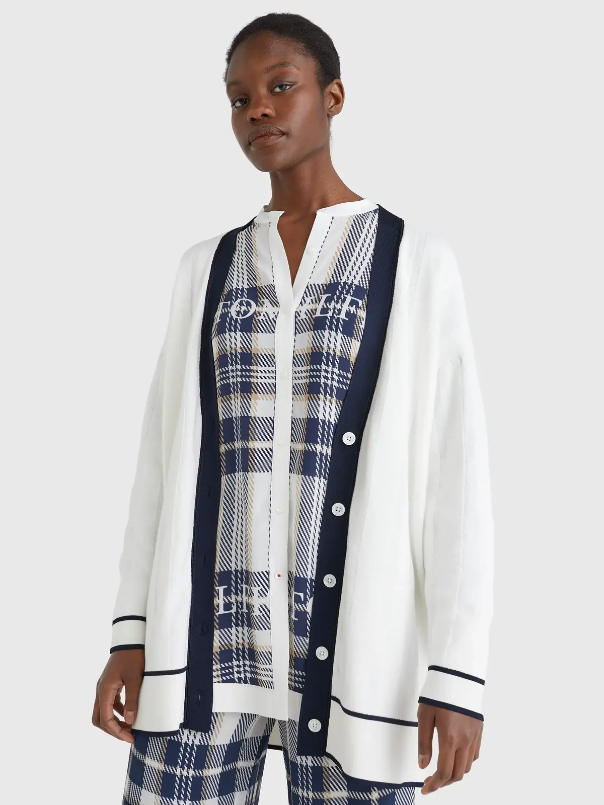 Tommy Hilfiger ICON CHECK CARDIGAN Kadın Krem Kazak