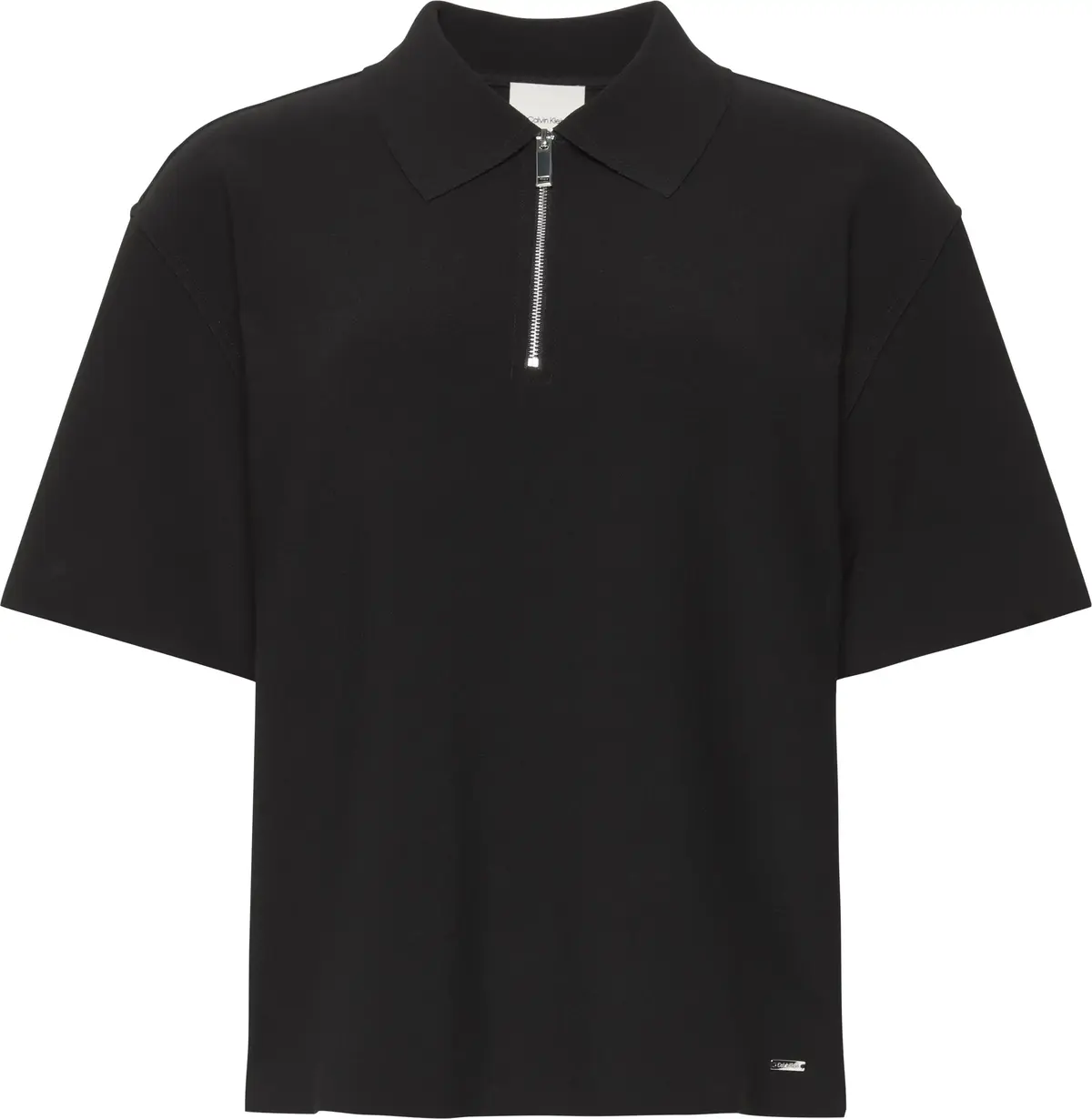 Calvin Klein SS TAILORED KNIT COLLAR ZIP TOP Kadın Siyah Polo T-Shirt