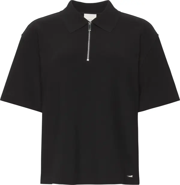 Calvin Klein SS TAILORED KNIT COLLAR ZIP TOP Kadın Siyah Polo T-Shirt