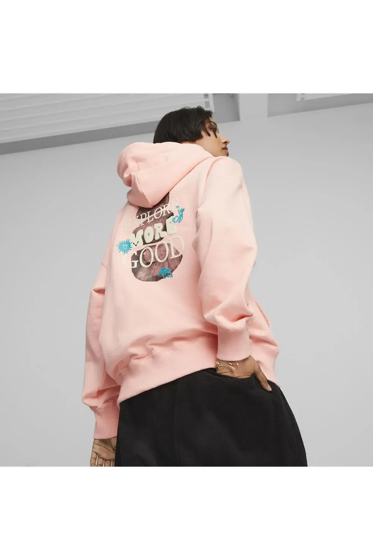 Puma DOWNTOWN Oversized Graphic Hoodie TR Bej Kadın Hoodie