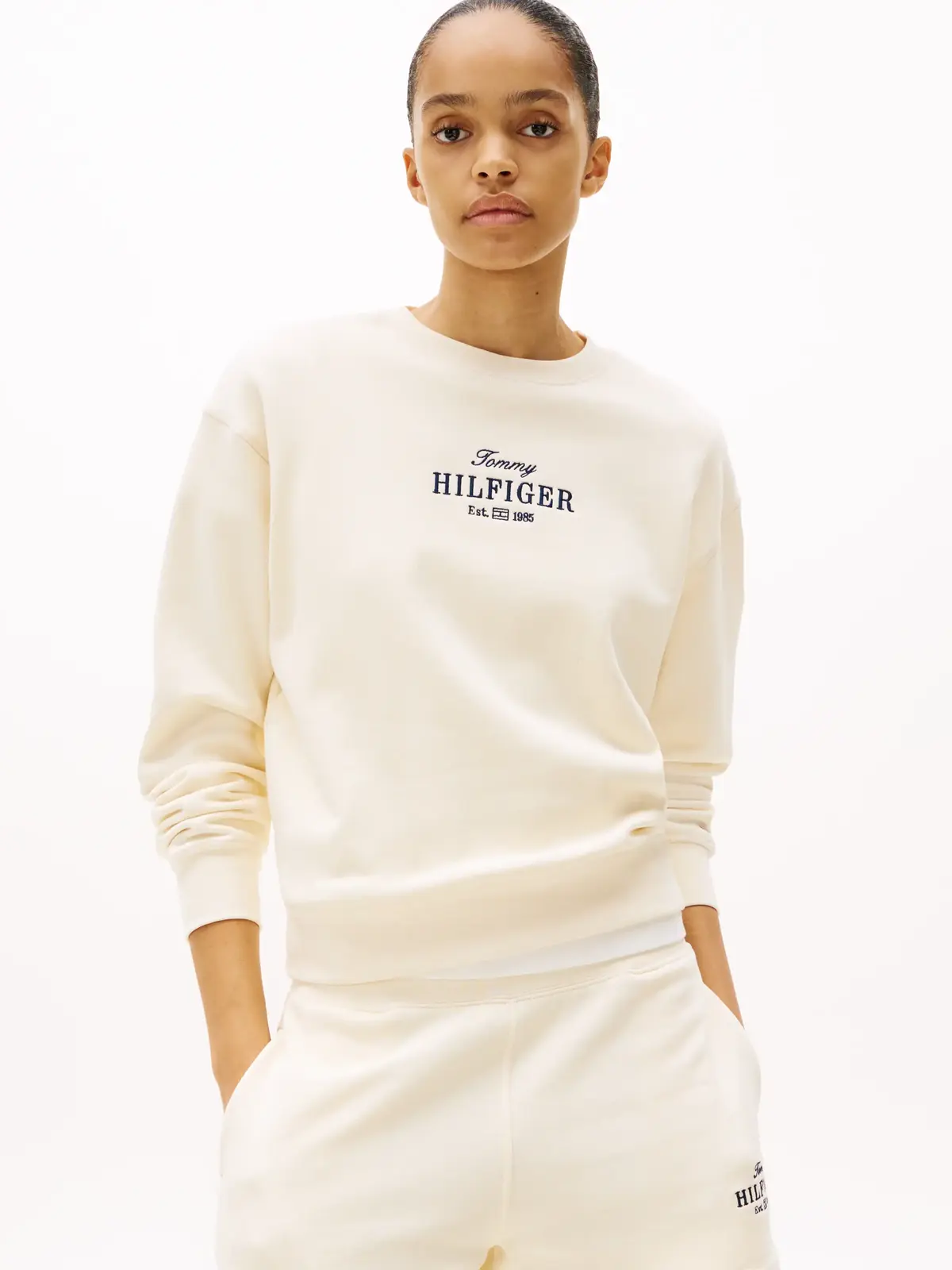 Tommy Hilfiger REG HILFIGER SWEATSH, AEF Bej Kadın Sweatshirt