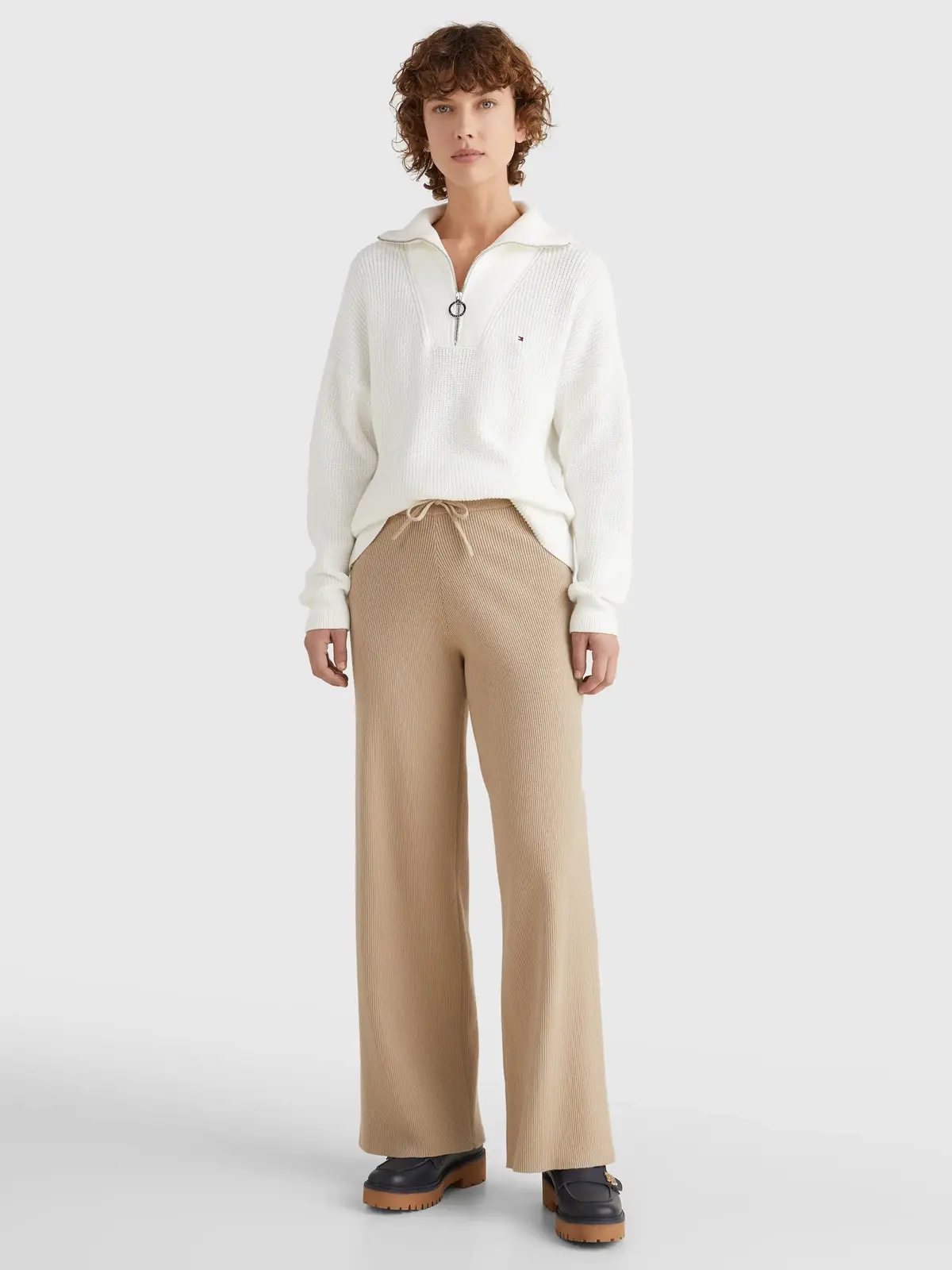 Tommy Hilfiger HAYANA CABLE ZIP-UP Kadın Krem Kazak