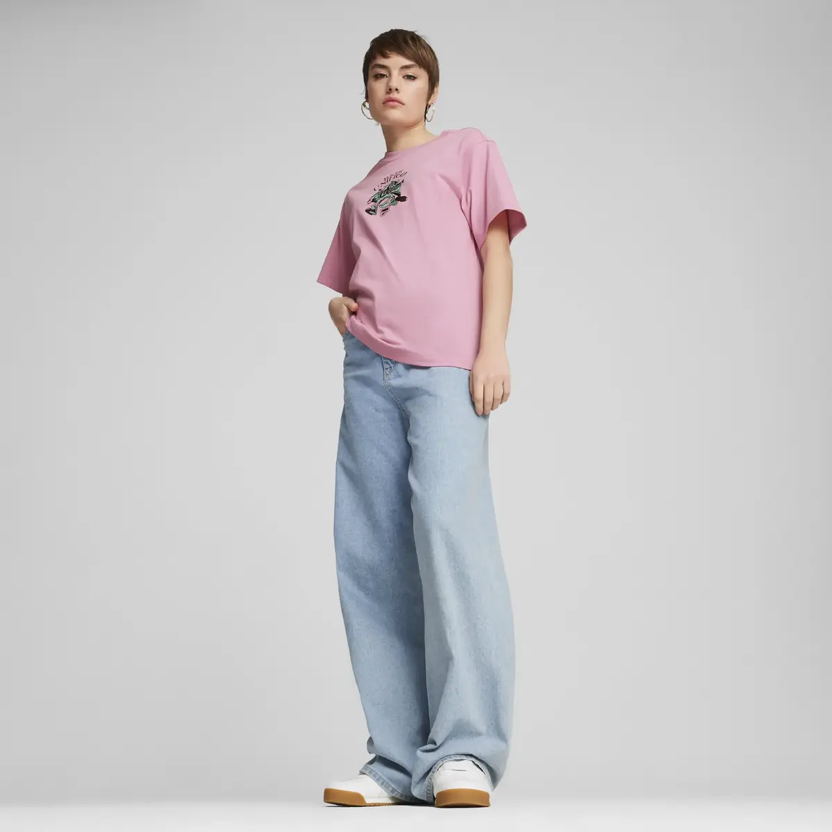 Puma DOWNTOWN Relaxed Graphic Tee Pembe Kadın T-Shirt