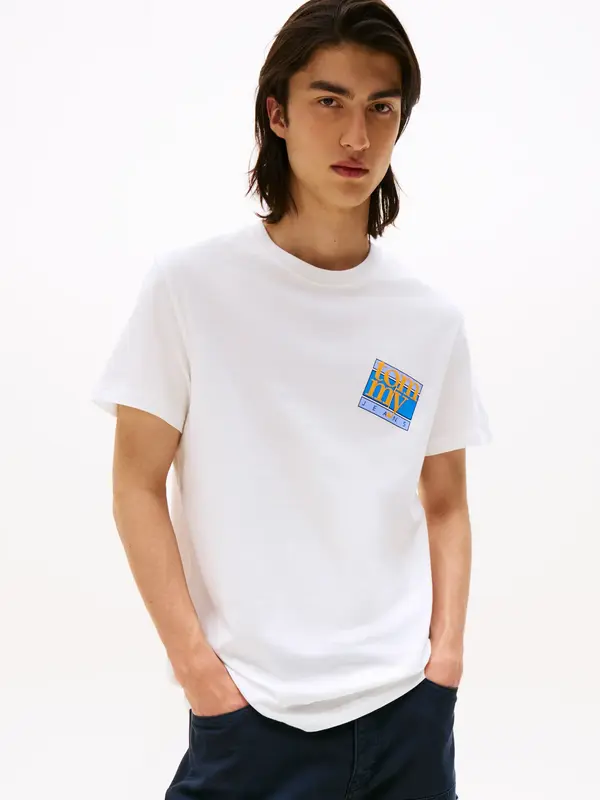 Tommy Hilfiger TJM REG FLAG DNA TEE, YBL Beyaz Erkek T-Shirt
