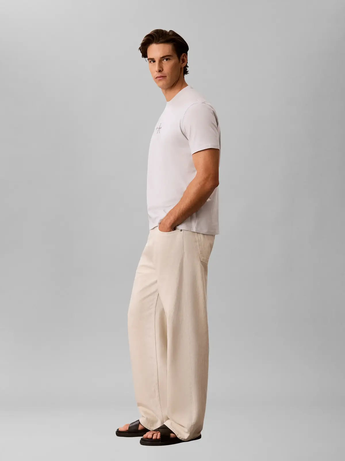 Calvin Klein SS 30S MICRO MONOLOGO Gri Erkek Tişört