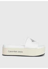 Calvin Klein FLATFORM SANDAL MET, 0F9 Beyaz Kadın Terlik