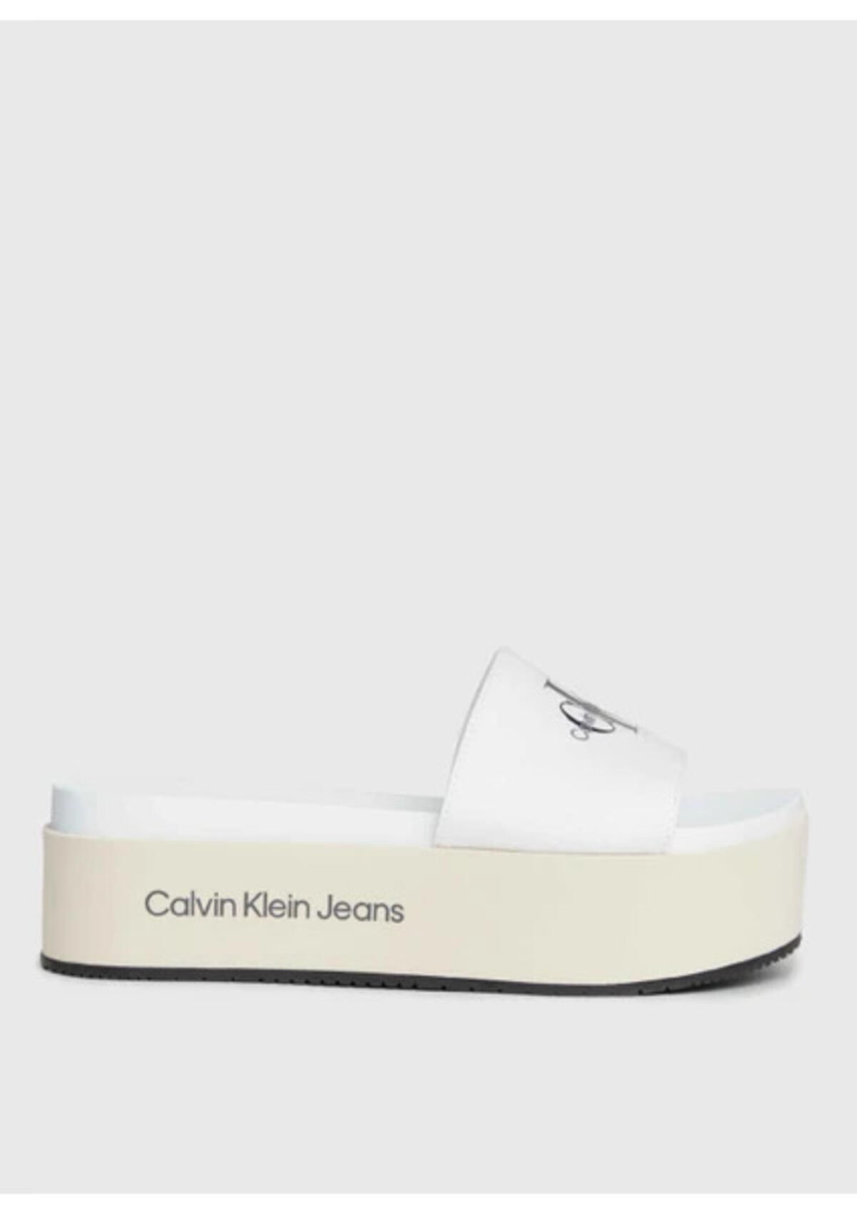 Calvin Klein FLATFORM SANDAL MET, 0F9 Beyaz Kadın Terlik