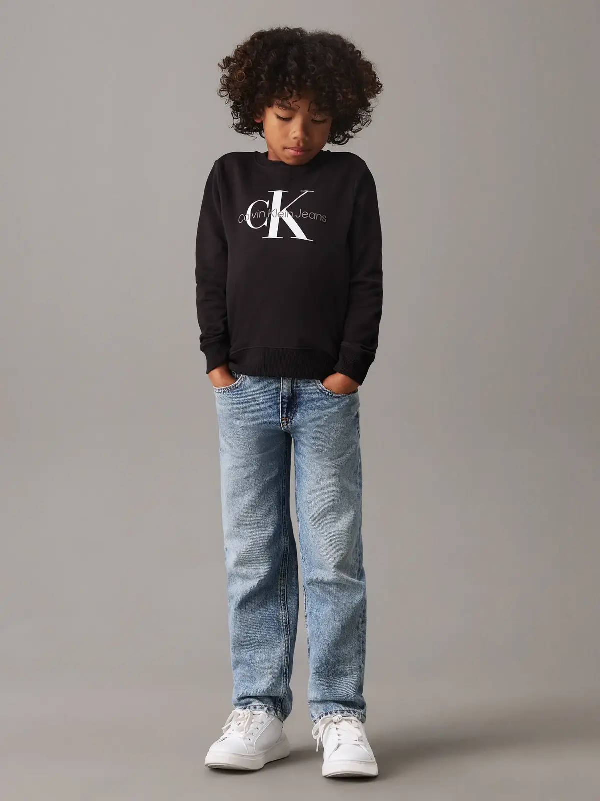 Calvin Klein CK MONOGRAM TERRY CN Siyah Çocuk Sweatshirt